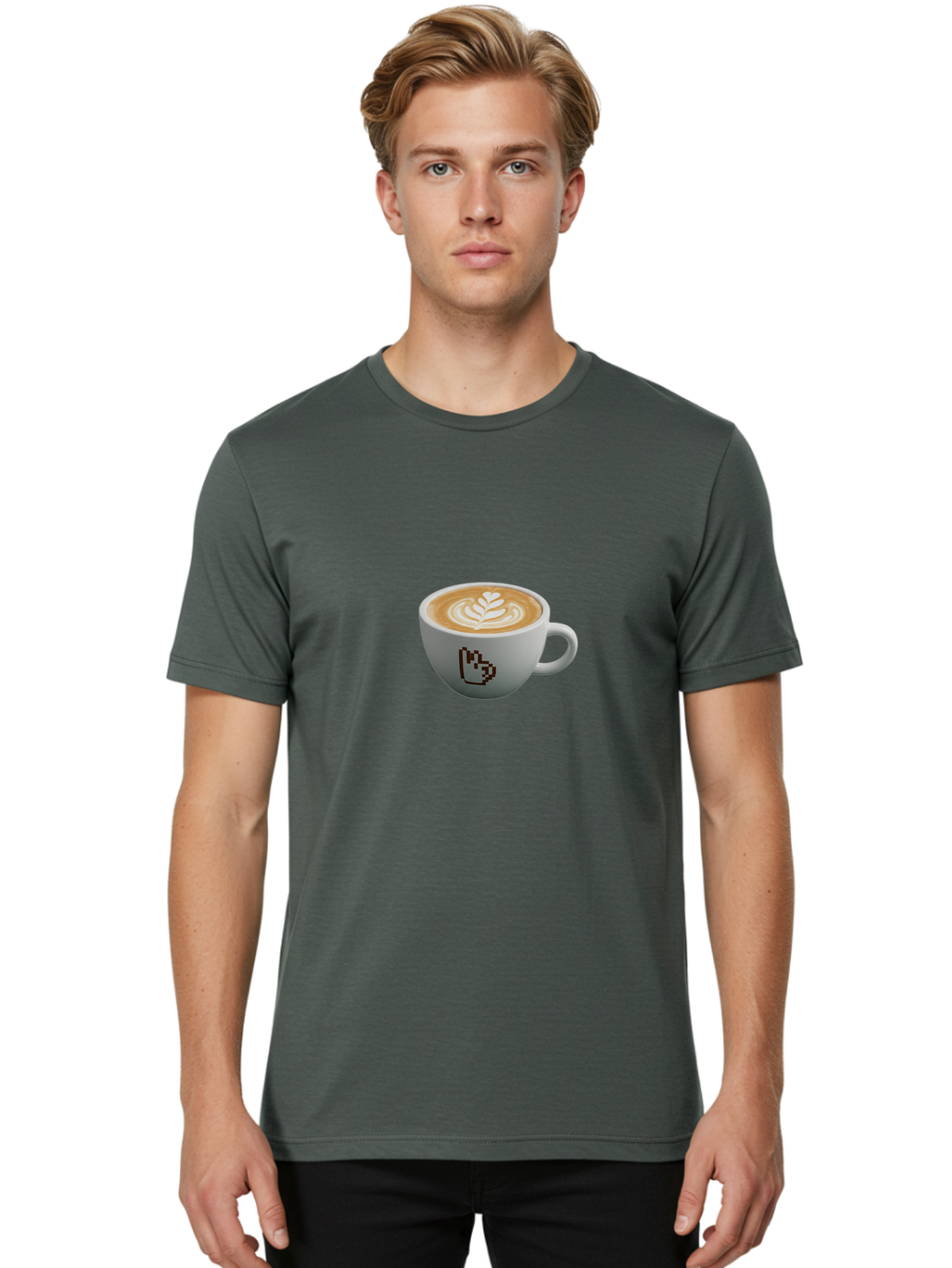 Pixel-Art-Coffee-Cup Men'S Graphic Tee, 100% Cotton, Comfortable Casual Summer Wear, Machine Washable, Cup Of Coffee, Latte Art, Coffee Beverage, Morning Pick-Me-Up, Daily Grind, Caffeine Fix, Pixel Art Design, Coffee Culture Bab198