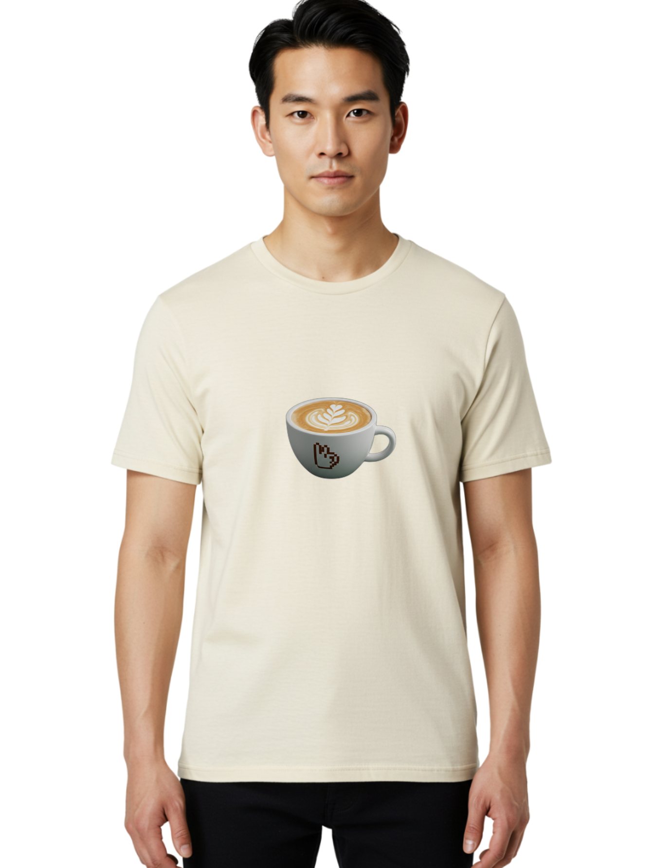Pixel-Art-Coffee-Cup Men'S Graphic Tee, 100% Cotton, Comfortable Casual Summer Wear, Machine Washable, Cup Of Coffee, Latte Art, Coffee Beverage, Morning Pick-Me-Up, Daily Grind, Caffeine Fix, Pixel Art Design, Coffee Culture Bab198