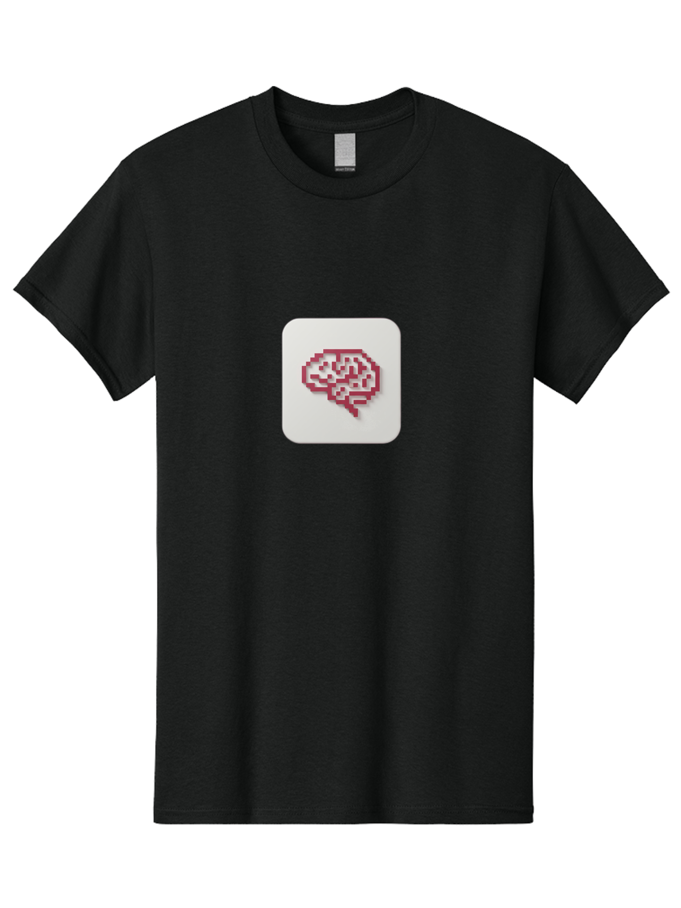 Pixel-Brain Men'S Graphic Tee, 100% Cotton, Comfortable Casual Summer Wear, Machine Washable, Pixel Art Brain, Red Outline, White Background, Rounded Square, Digital Art, Cognitive Icon, Pixelated Design, Brain Illustration, Tech-Inspired Art Bab199