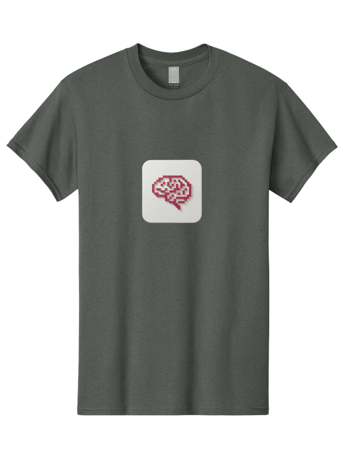 Pixel-Brain Men'S Graphic Tee, 100% Cotton, Comfortable Casual Summer Wear, Machine Washable, Pixel Art Brain, Red Outline, White Background, Rounded Square, Digital Art, Cognitive Icon, Pixelated Design, Brain Illustration, Tech-Inspired Art Bab199