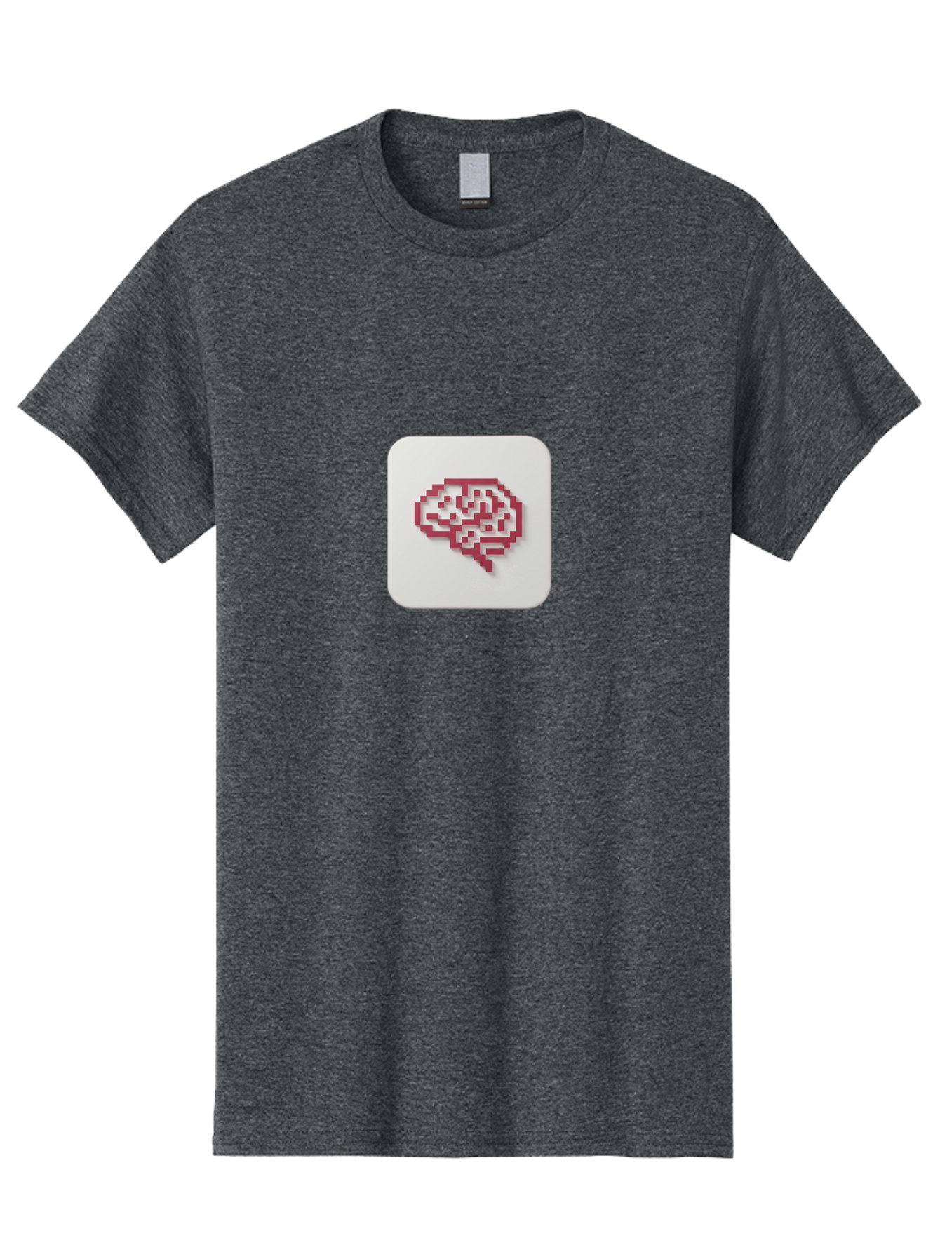 Pixel-Brain Men'S Graphic Tee, 100% Cotton, Comfortable Casual Summer Wear, Machine Washable, Pixel Art Brain, Red Outline, White Background, Rounded Square, Digital Art, Cognitive Icon, Pixelated Design, Brain Illustration, Tech-Inspired Art Bab199