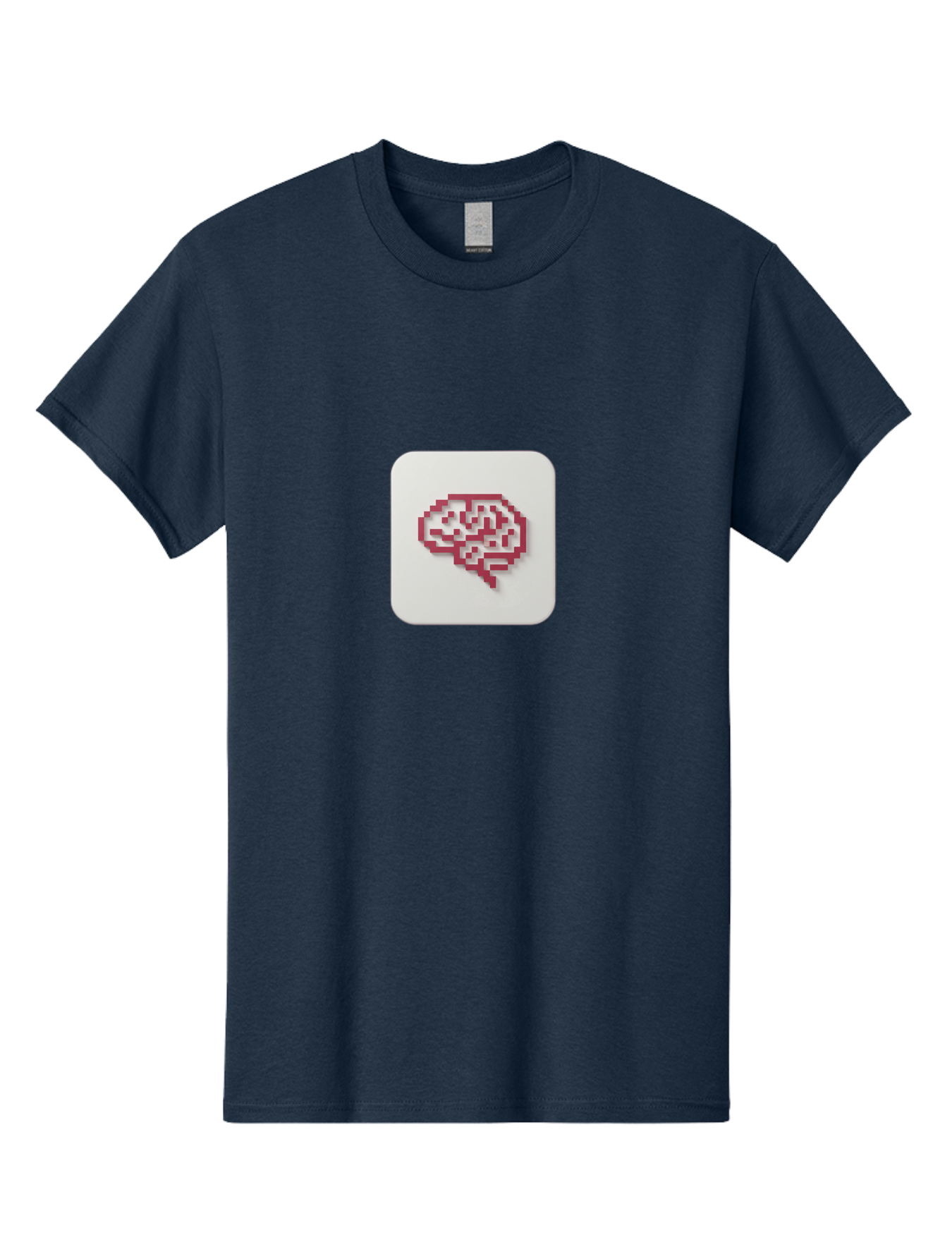 Pixel-Brain Men'S Graphic Tee, 100% Cotton, Comfortable Casual Summer Wear, Machine Washable, Pixel Art Brain, Red Outline, White Background, Rounded Square, Digital Art, Cognitive Icon, Pixelated Design, Brain Illustration, Tech-Inspired Art Bab199