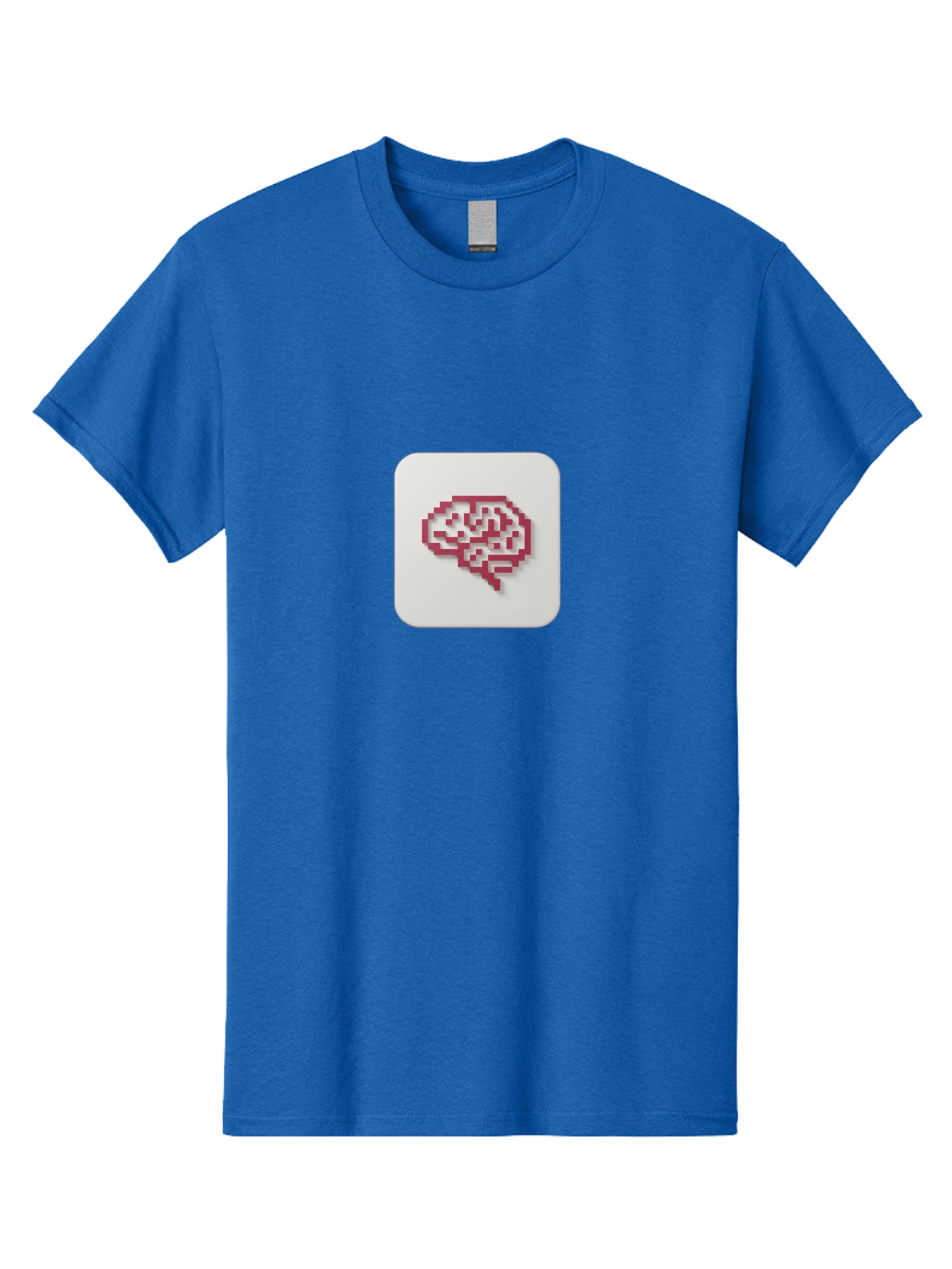 Pixel-Brain Men'S Graphic Tee, 100% Cotton, Comfortable Casual Summer Wear, Machine Washable, Pixel Art Brain, Red Outline, White Background, Rounded Square, Digital Art, Cognitive Icon, Pixelated Design, Brain Illustration, Tech-Inspired Art Bab199