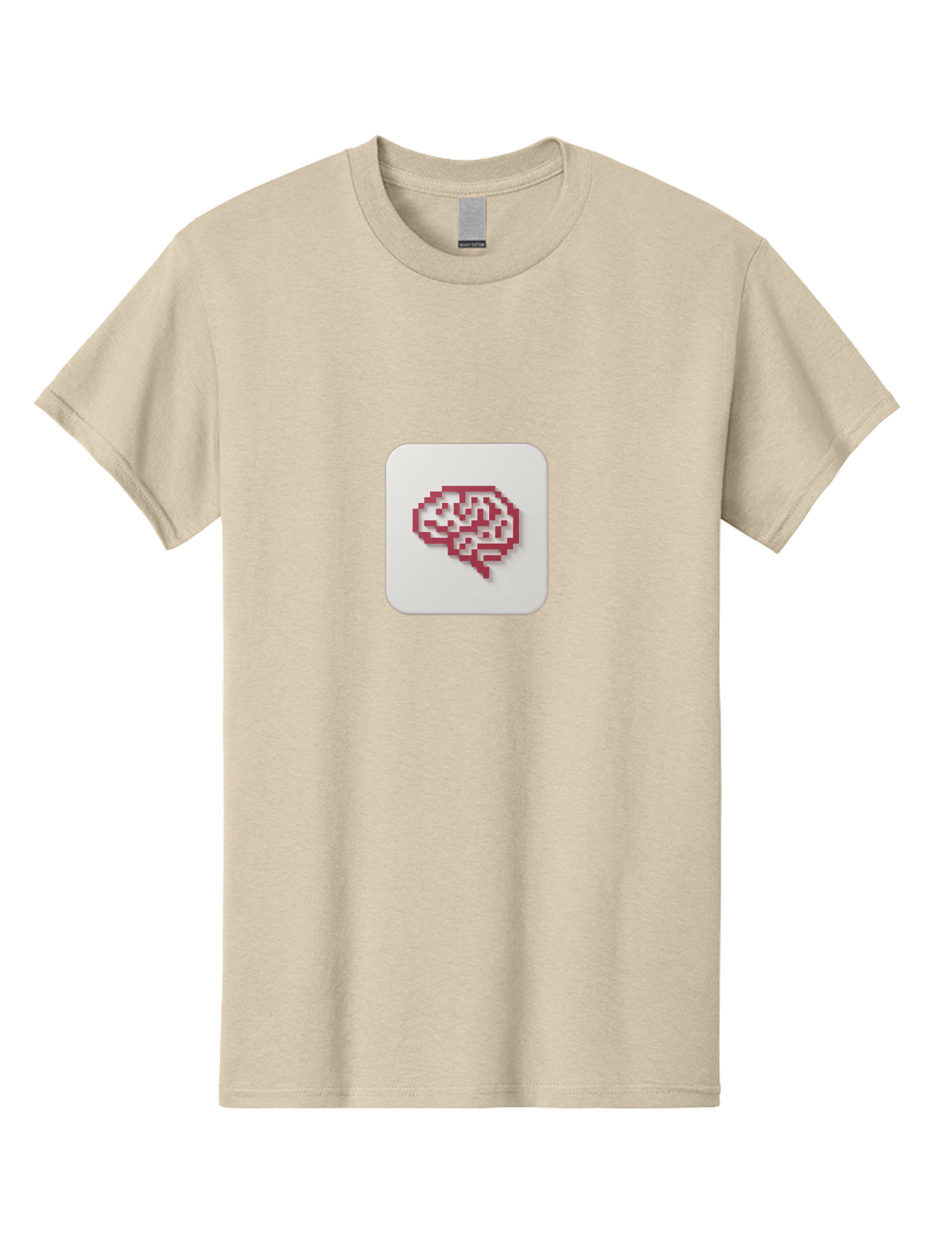 Pixel-Brain Men'S Graphic Tee, 100% Cotton, Comfortable Casual Summer Wear, Machine Washable, Pixel Art Brain, Red Outline, White Background, Rounded Square, Digital Art, Cognitive Icon, Pixelated Design, Brain Illustration, Tech-Inspired Art Bab199