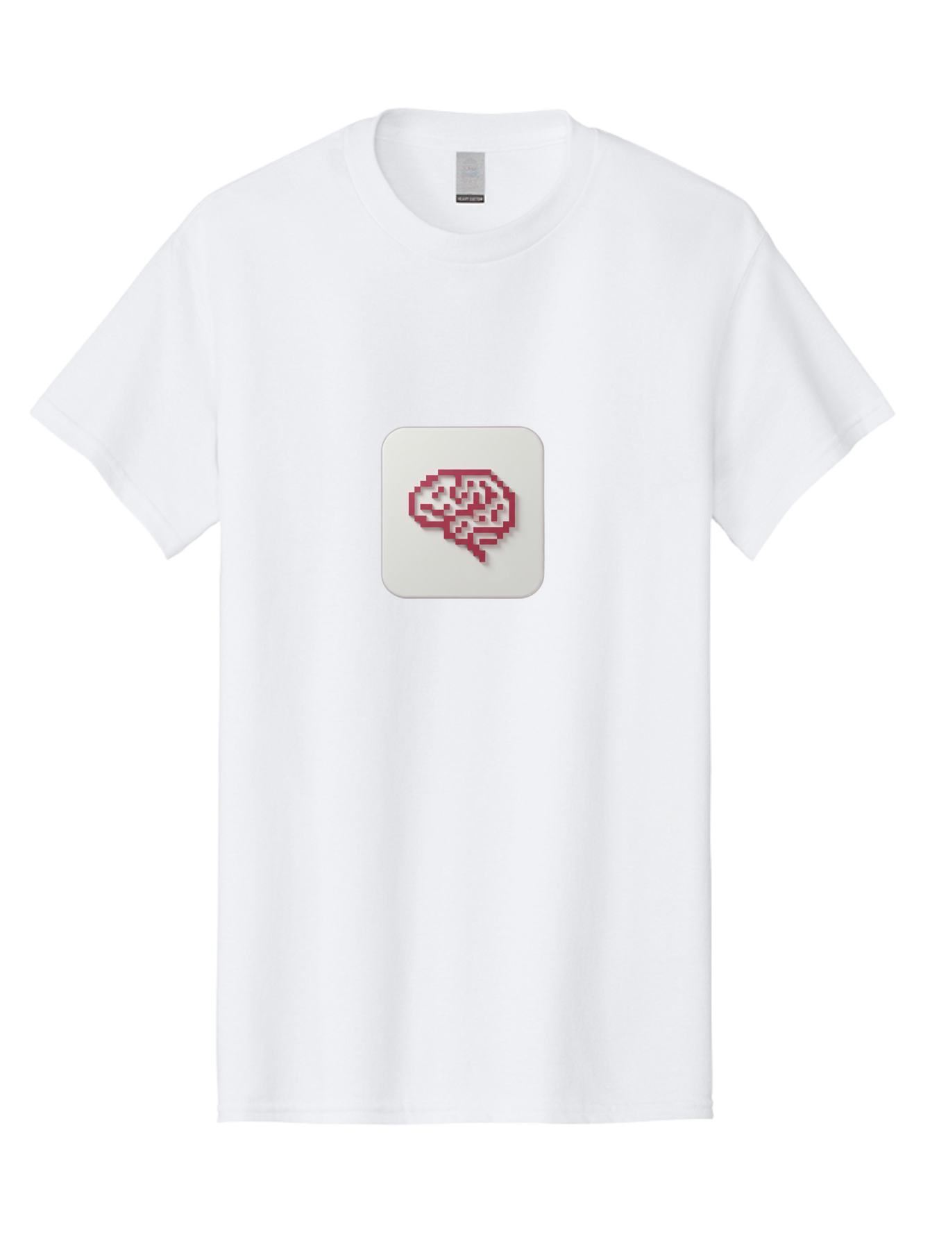 Pixel-Brain Men'S Graphic Tee, 100% Cotton, Comfortable Casual Summer Wear, Machine Washable, Pixel Art Brain, Red Outline, White Background, Rounded Square, Digital Art, Cognitive Icon, Pixelated Design, Brain Illustration, Tech-Inspired Art Bab199