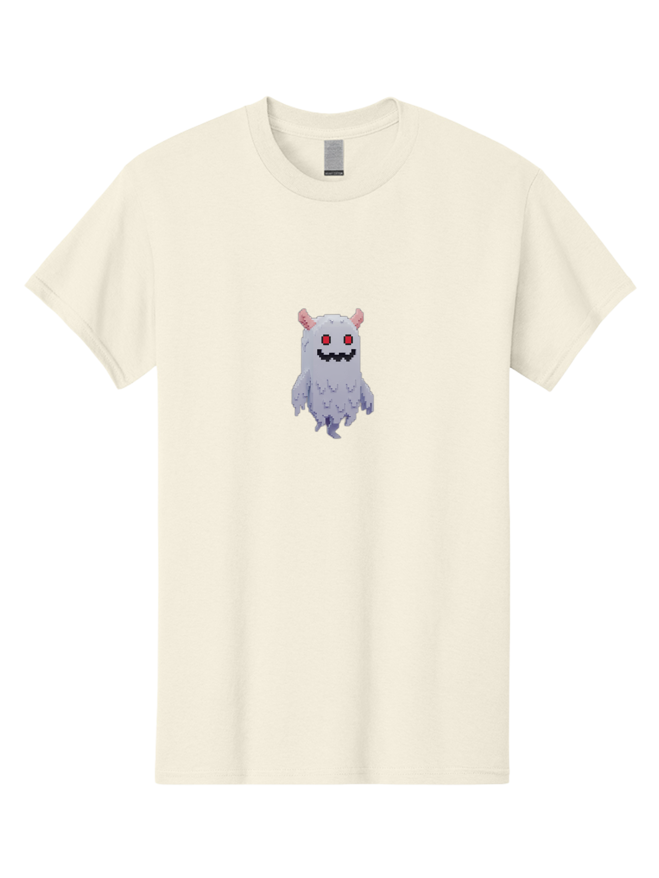Pixel-Monster Men'S Graphic Tee, 100% Cotton, Comfortable Casual Summer Wear, Machine Washable, Pixel Art Character, Cute Monster, Red Eyes, Black Smile, Pink Horns, Furry Creature, Cartoonish, Fun Design, Playful Graphics, Retro Gaming, Bab200