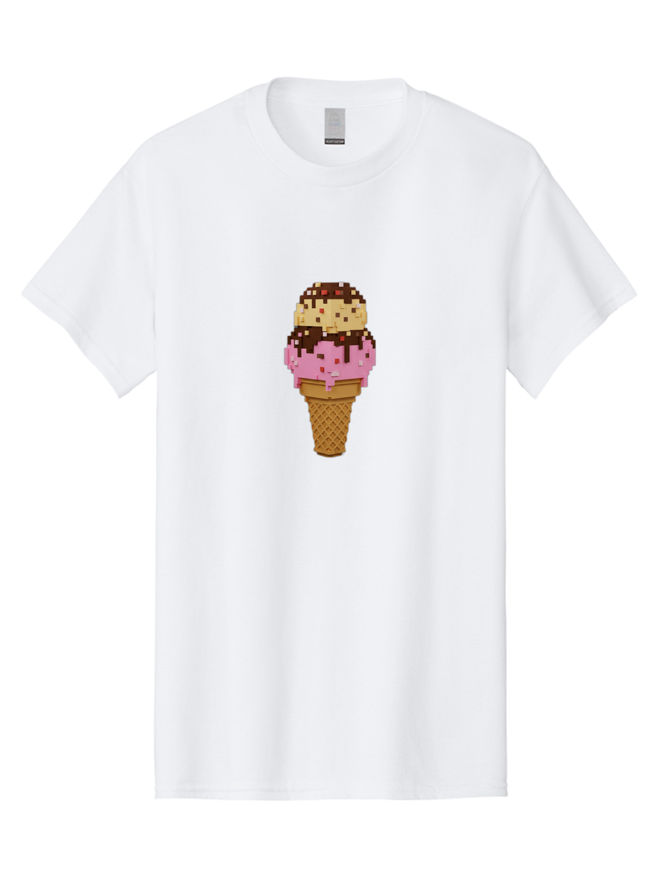 Pixelated-Ice-Cream Men'S Graphic Tee, 100% Cotton, Comfortable Casual Summer Wear, Machine Washable, Pixel Art Ice Cream, Digital Dessert, Sweet Treat, Colorful Sprinkles, Chocolate Sauce, Vanilla And Strawberry Ice Cream, Melting Ice Cream, Bab202