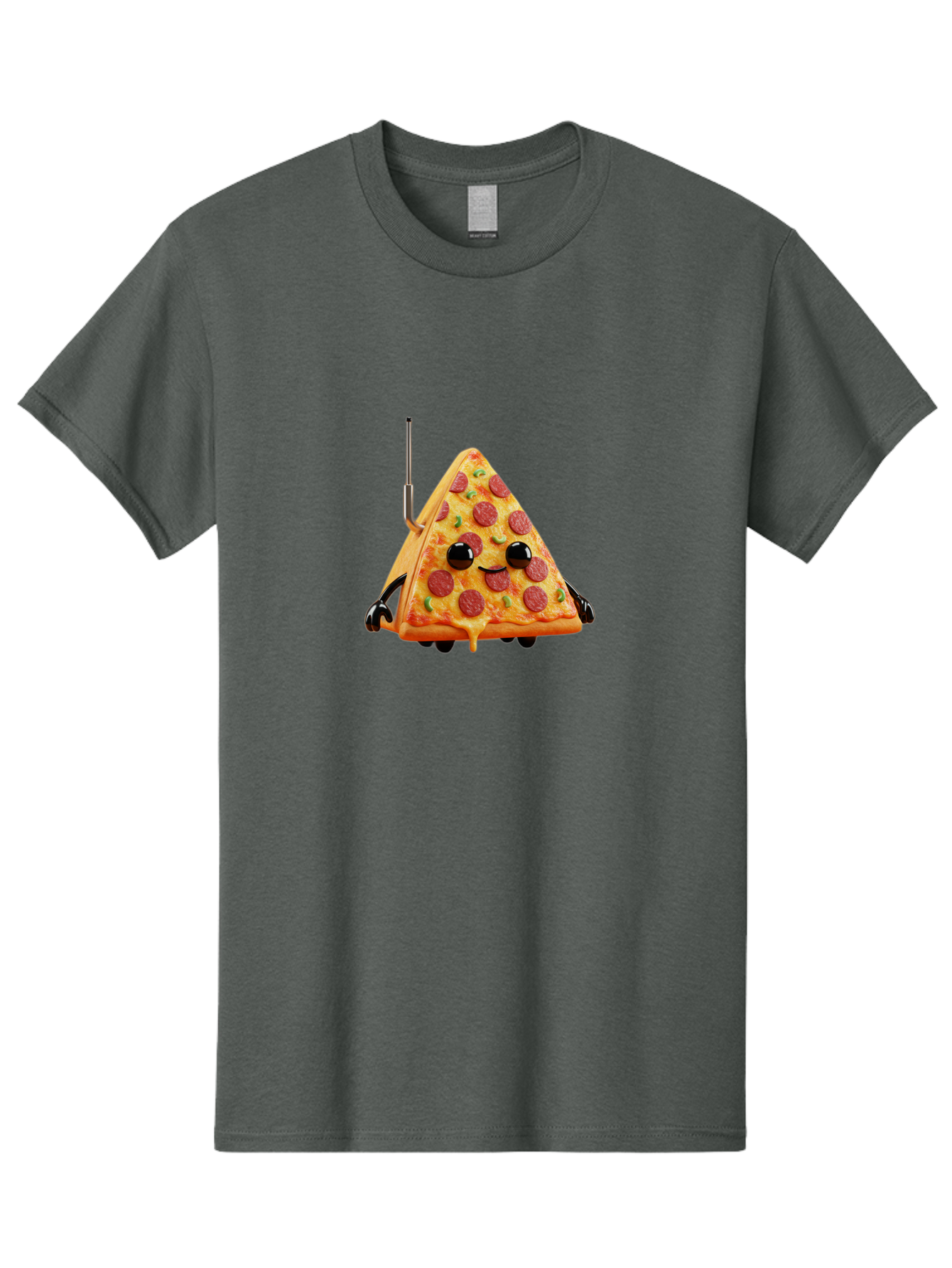 Pizza-Slice-Robot Men'S Graphic Tee, 100% Cotton, Comfortable Casual Summer Wear, Machine Washable, Pepperoni Pizza Slice, Cartoon Character, Robot Arms, Green Herbs, Melted Cheese, Foodie Fun, Animated Food, Robot Pizza Bab205