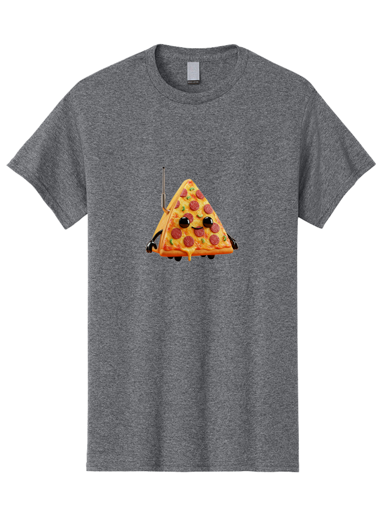 Pizza-Slice-Robot Men'S Graphic Tee, 100% Cotton, Comfortable Casual Summer Wear, Machine Washable, Pepperoni Pizza Slice, Cartoon Character, Robot Arms, Green Herbs, Melted Cheese, Foodie Fun, Animated Food, Robot Pizza Bab205