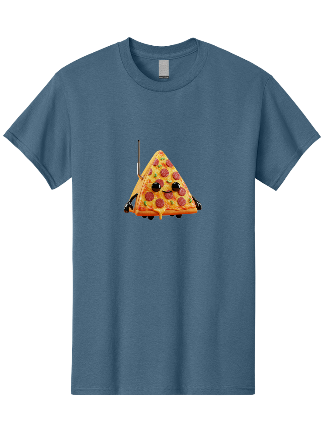 Pizza-Slice-Robot Men'S Graphic Tee, 100% Cotton, Comfortable Casual Summer Wear, Machine Washable, Pepperoni Pizza Slice, Cartoon Character, Robot Arms, Green Herbs, Melted Cheese, Foodie Fun, Animated Food, Robot Pizza Bab205