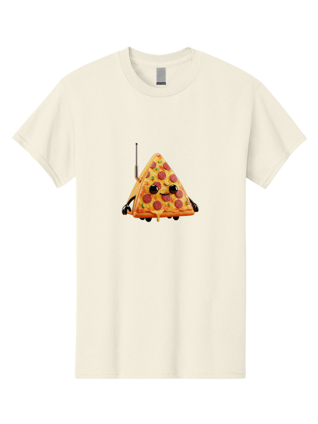 Pizza-Slice-Robot Men'S Graphic Tee, 100% Cotton, Comfortable Casual Summer Wear, Machine Washable, Pepperoni Pizza Slice, Cartoon Character, Robot Arms, Green Herbs, Melted Cheese, Foodie Fun, Animated Food, Robot Pizza Bab205