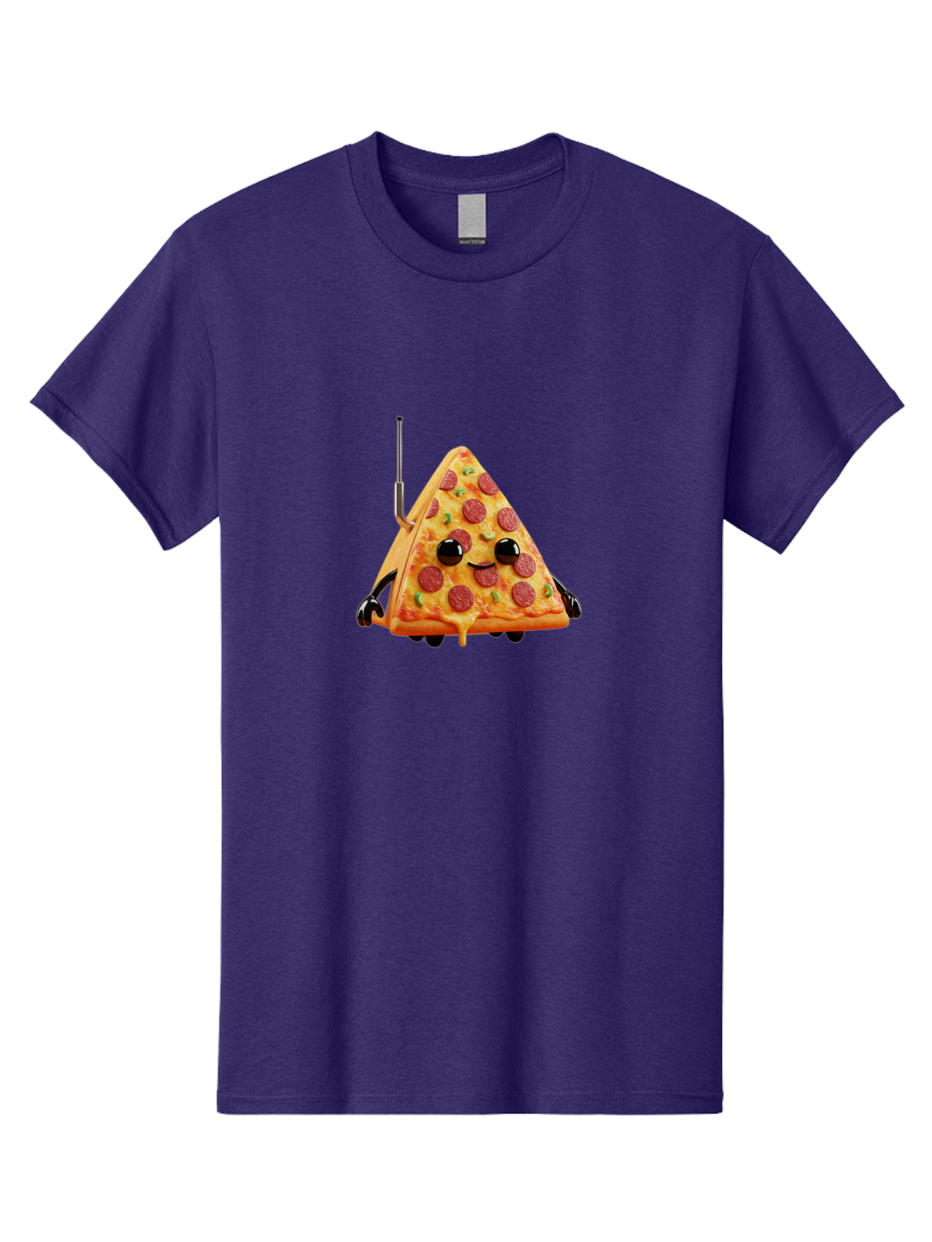 Pizza-Slice-Robot Men'S Graphic Tee, 100% Cotton, Comfortable Casual Summer Wear, Machine Washable, Pepperoni Pizza Slice, Cartoon Character, Robot Arms, Green Herbs, Melted Cheese, Foodie Fun, Animated Food, Robot Pizza Bab205