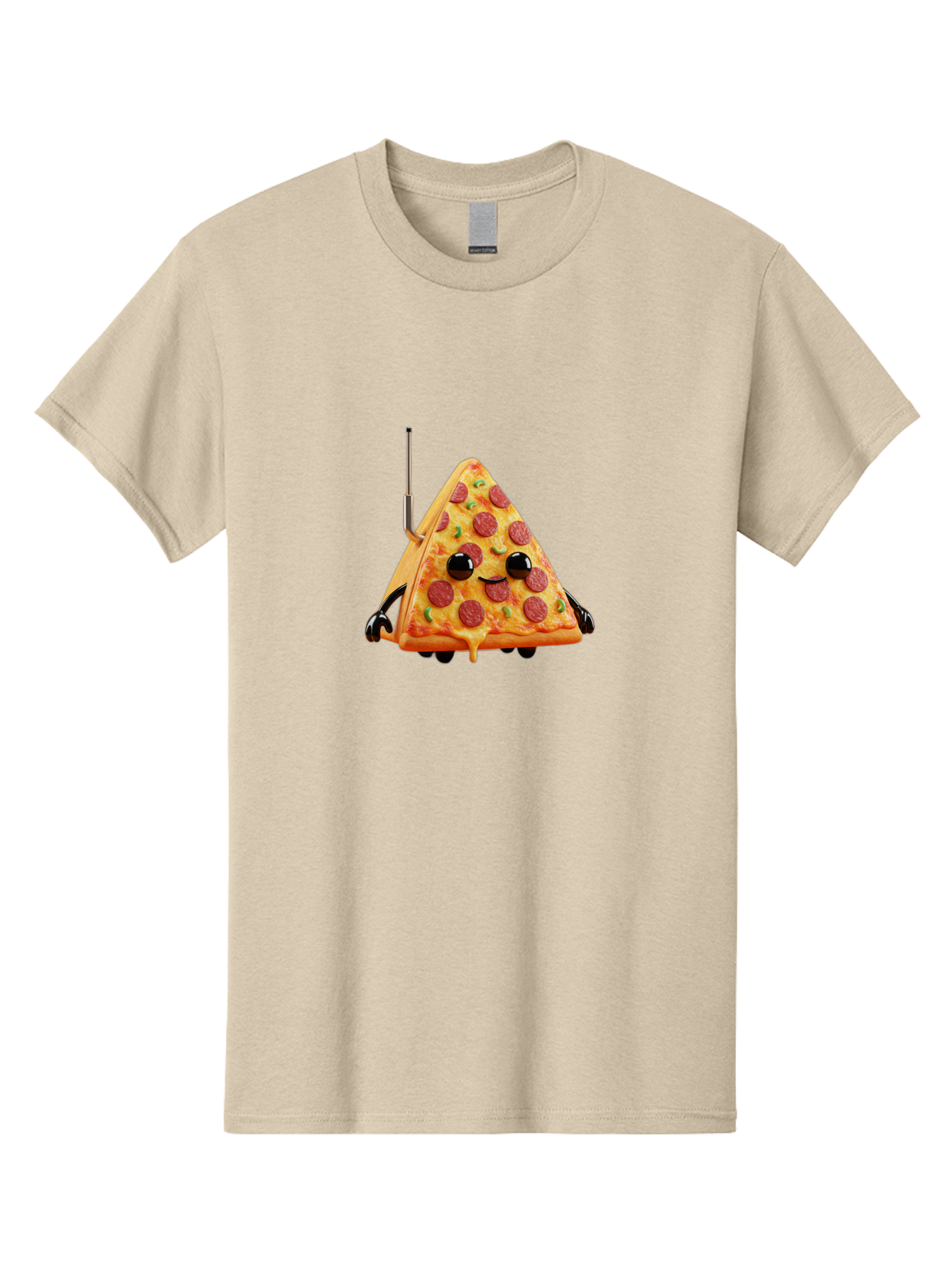 Pizza-Slice-Robot Men'S Graphic Tee, 100% Cotton, Comfortable Casual Summer Wear, Machine Washable, Pepperoni Pizza Slice, Cartoon Character, Robot Arms, Green Herbs, Melted Cheese, Foodie Fun, Animated Food, Robot Pizza Bab205