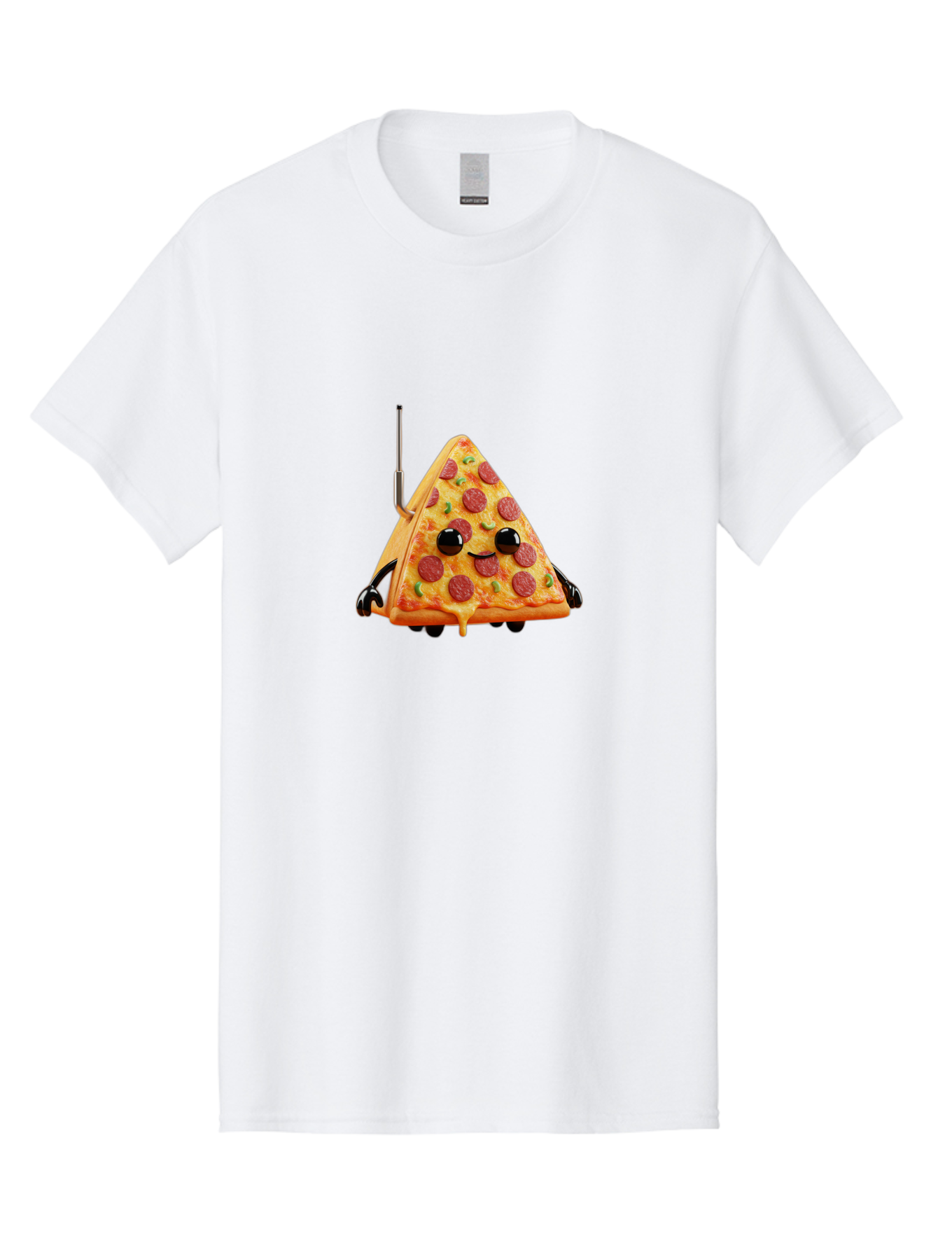 Pizza-Slice-Robot Men'S Graphic Tee, 100% Cotton, Comfortable Casual Summer Wear, Machine Washable, Pepperoni Pizza Slice, Cartoon Character, Robot Arms, Green Herbs, Melted Cheese, Foodie Fun, Animated Food, Robot Pizza Bab205