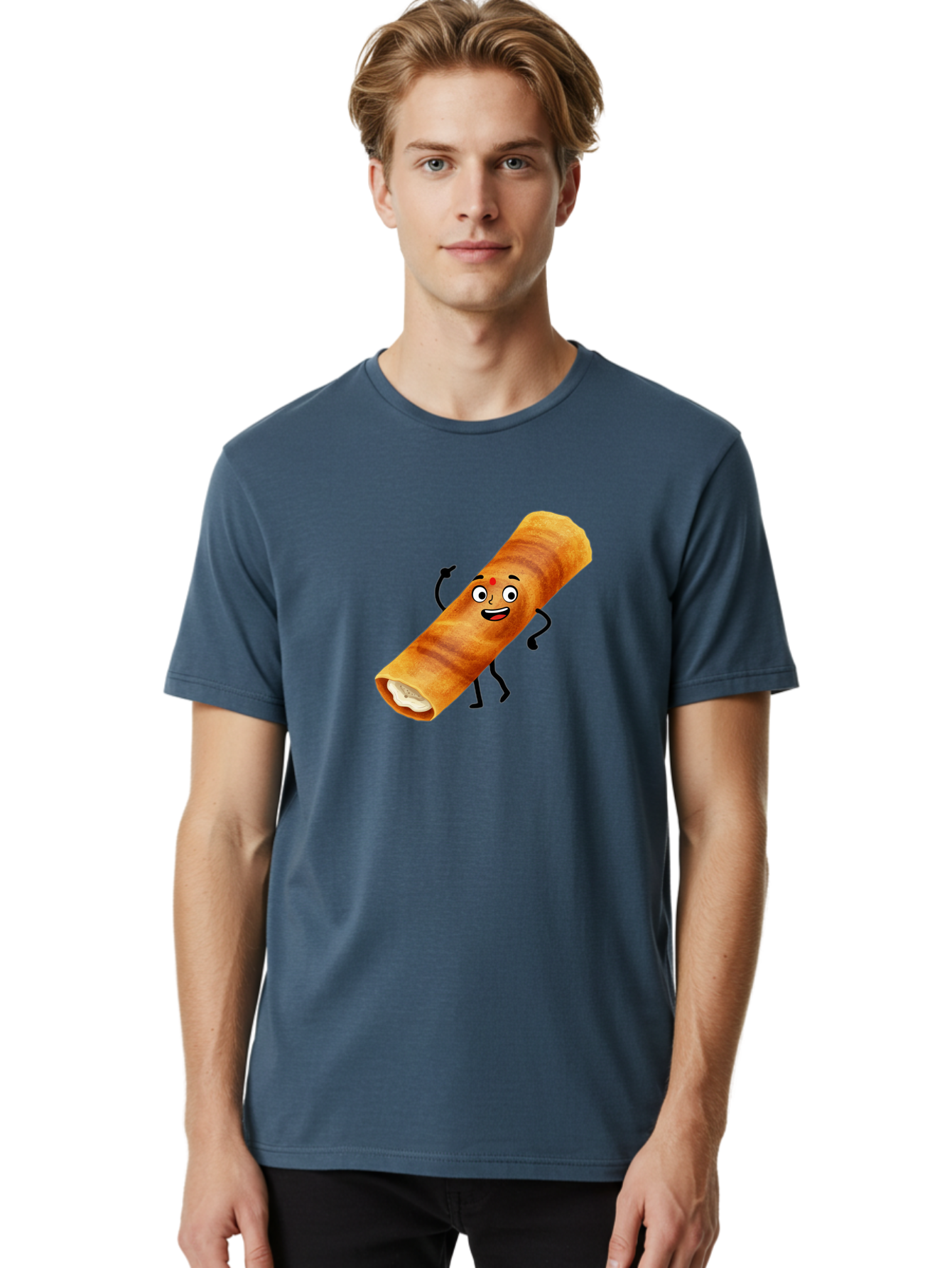 Plain-Dosa Men'S Graphic Tee, 100% Cotton, Comfortable Casual Summer Wear, Machine Washable, Cartoon Paan Masala, Indian Street Food, Delicious Treats, Crunchy Texture, Happy Face, Bindi, Mouth-Watering, Tasty Snack, Paan Delight Bab206
