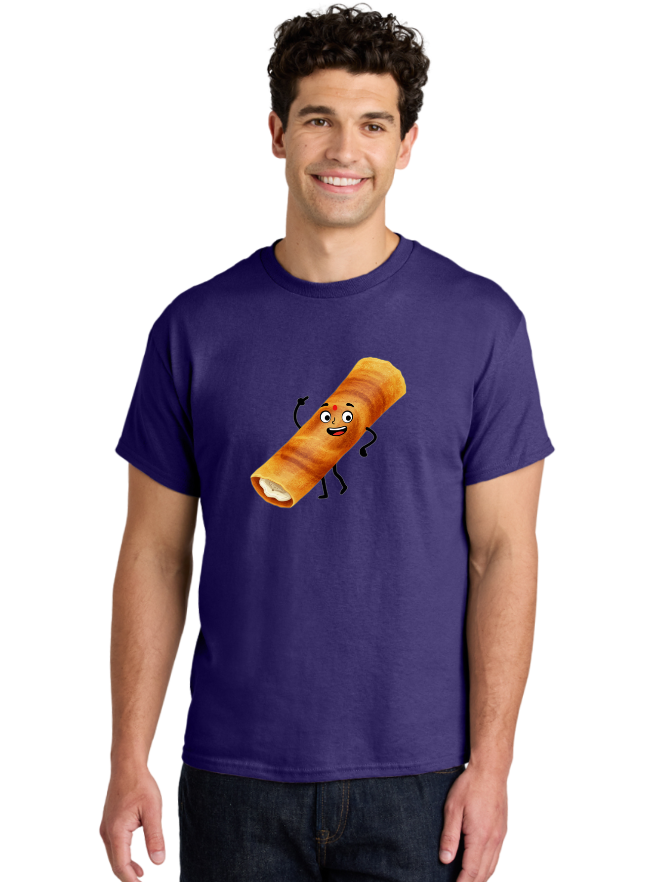Plain-Dosa Men'S Graphic Tee, 100% Cotton, Comfortable Casual Summer Wear, Machine Washable, Cartoon Paan Masala, Indian Street Food, Delicious Treats, Crunchy Texture, Happy Face, Bindi, Mouth-Watering, Tasty Snack, Paan Delight Bab206