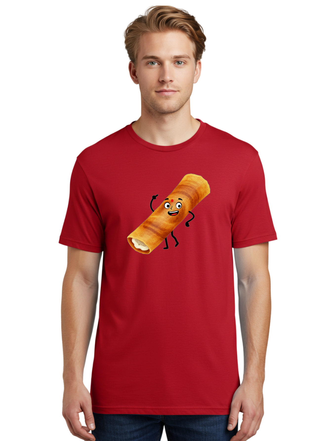 Plain-Dosa Men'S Graphic Tee, 100% Cotton, Comfortable Casual Summer Wear, Machine Washable, Cartoon Paan Masala, Indian Street Food, Delicious Treats, Crunchy Texture, Happy Face, Bindi, Mouth-Watering, Tasty Snack, Paan Delight Bab206