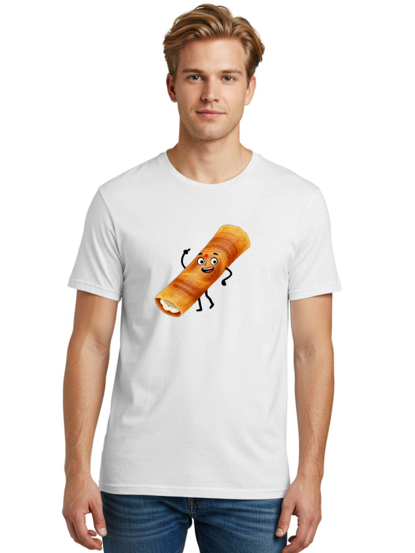 Plain-Dosa Men'S Graphic Tee, 100% Cotton, Comfortable Casual Summer Wear, Machine Washable, Cartoon Paan Masala, Indian Street Food, Delicious Treats, Crunchy Texture, Happy Face, Bindi, Mouth-Watering, Tasty Snack, Paan Delight Bab206