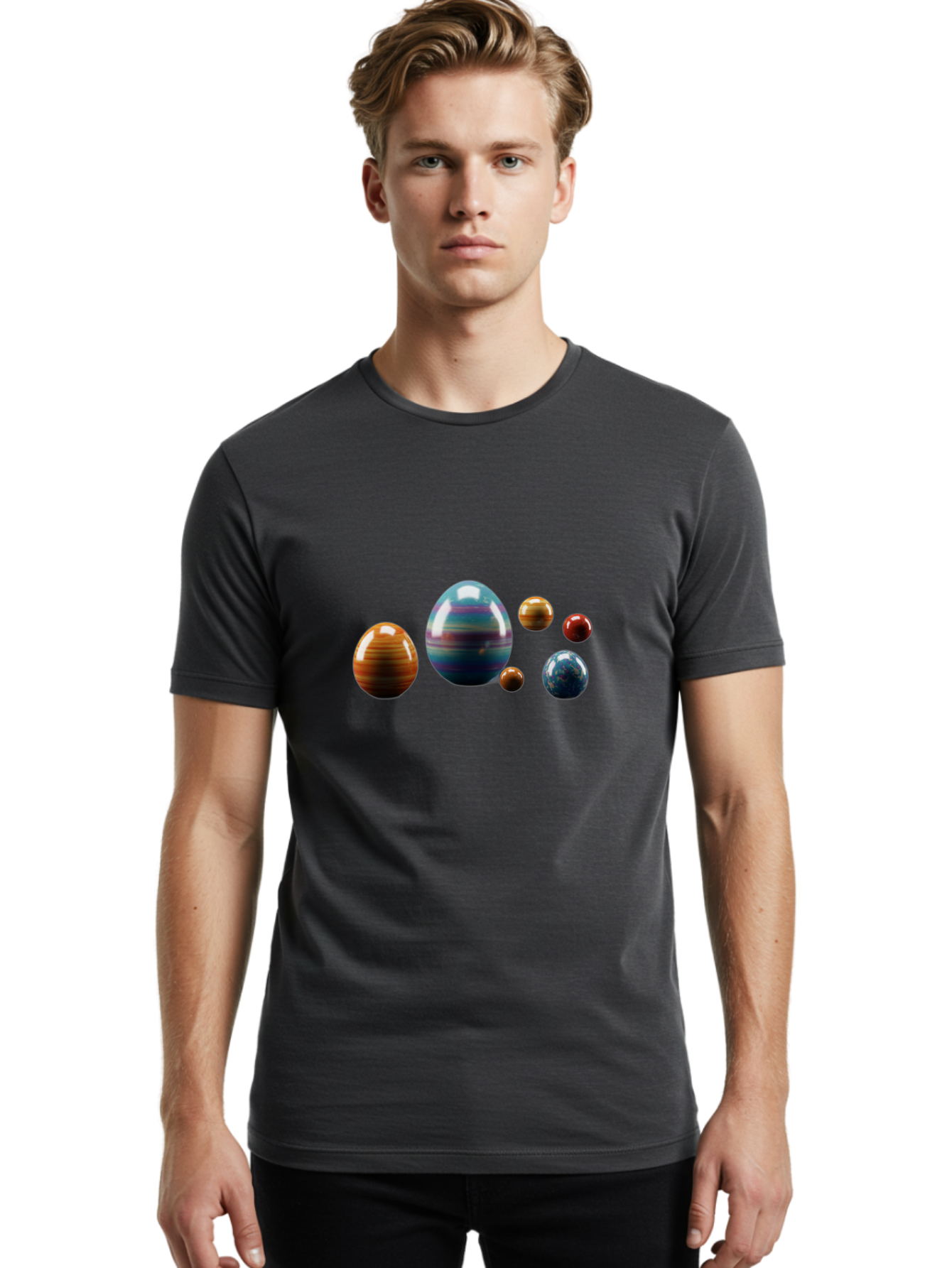 Planets Men'S Graphic Tee, 100% Cotton, Comfortable Casual Summer Wear, Machine Washable, Planets In Space, Colorful Spheres, Shiny Orbs, Celestial Bodies, Astronomy, Solar System, Vibrant Colors, Galactic Scenery, Space Exploration Bab207