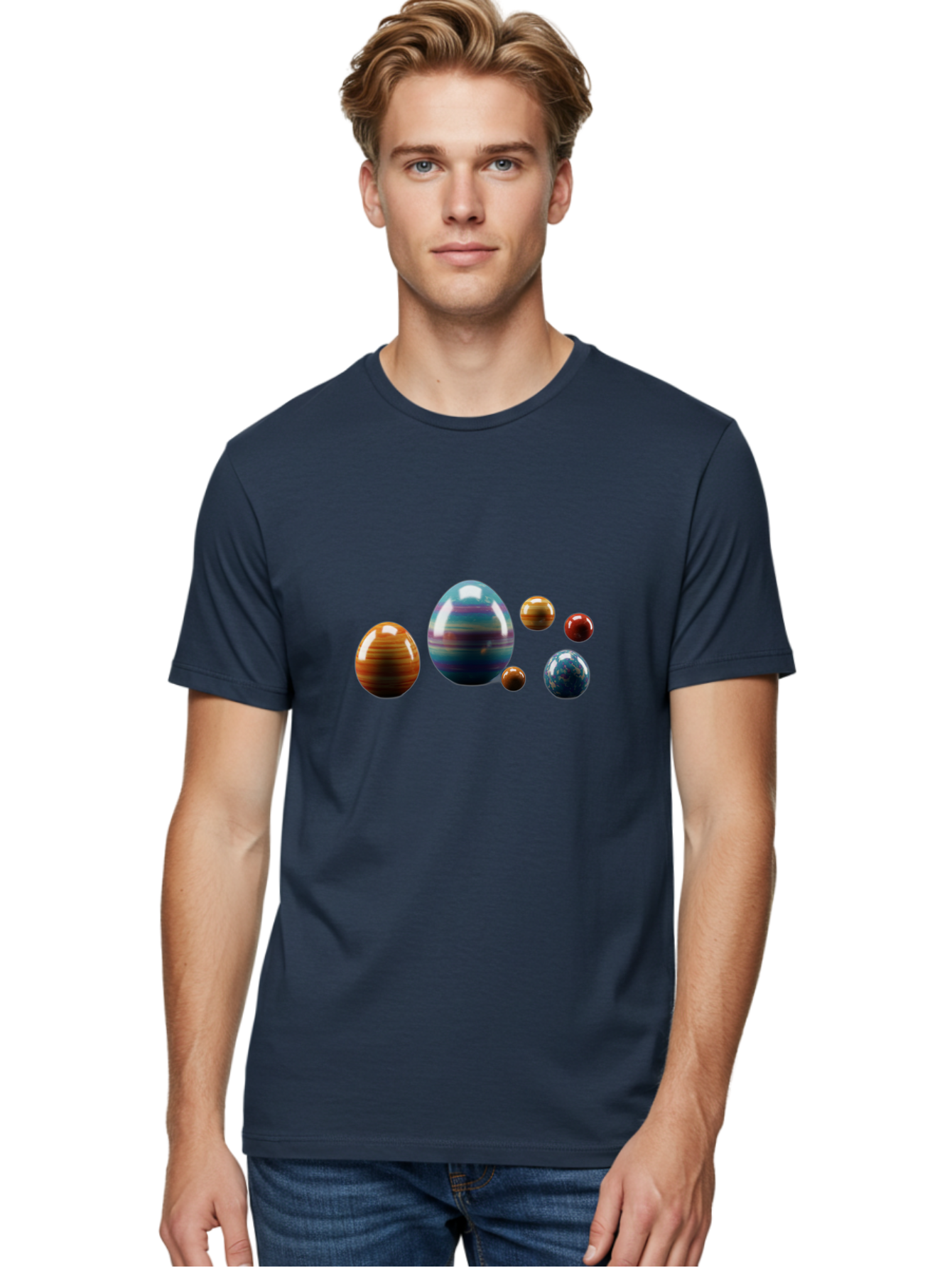 Planets Men'S Graphic Tee, 100% Cotton, Comfortable Casual Summer Wear, Machine Washable, Planets In Space, Colorful Spheres, Shiny Orbs, Celestial Bodies, Astronomy, Solar System, Vibrant Colors, Galactic Scenery, Space Exploration Bab207