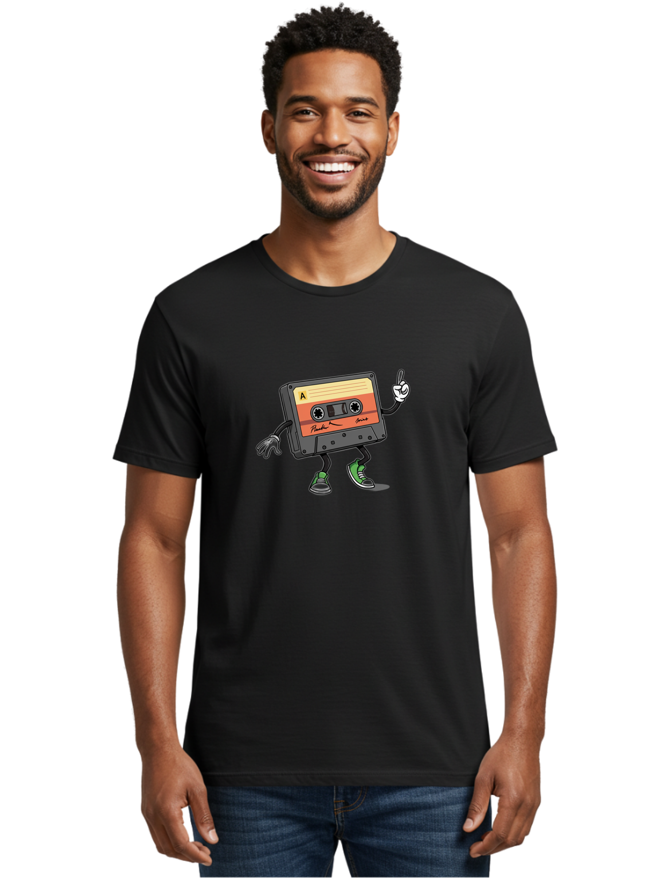 Plastic Men'S Graphic Tee, 100% Cotton, Comfortable Casual Summer Wear, Machine Washable, Mix Tape With Legs And Sneakers, Cassette Tape Character, Retro Music, Nostalgic Vibe, Funky Cartoon Style, Hip Hop Culture, Mixtape, 80S Music, Bab208