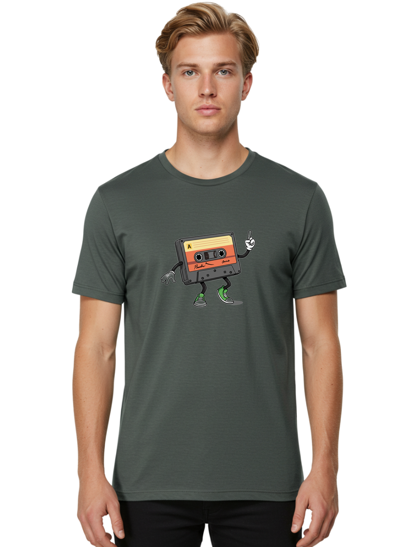 Plastic Men'S Graphic Tee, 100% Cotton, Comfortable Casual Summer Wear, Machine Washable, Mix Tape With Legs And Sneakers, Cassette Tape Character, Retro Music, Nostalgic Vibe, Funky Cartoon Style, Hip Hop Culture, Mixtape, 80S Music, Bab208