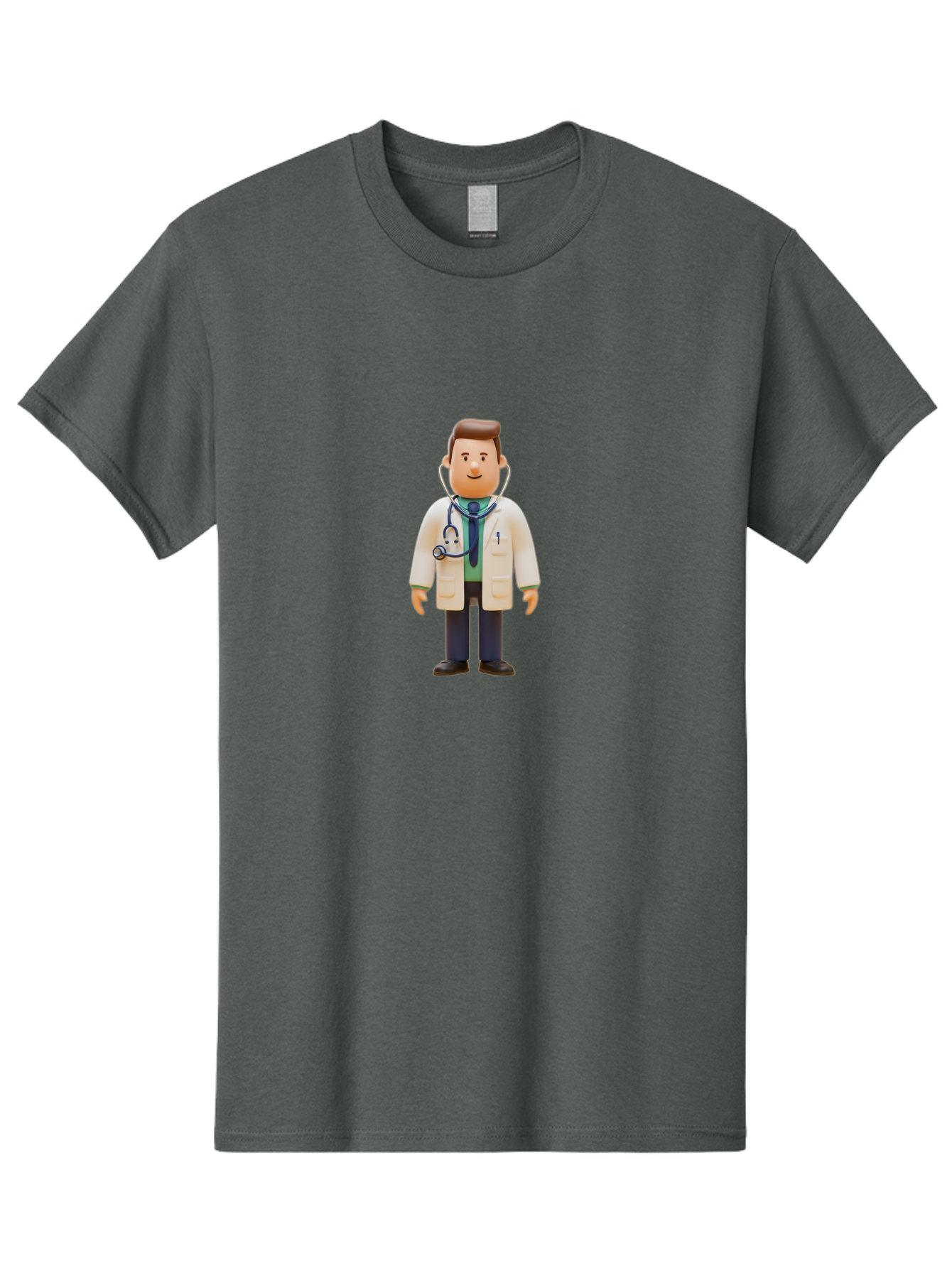 Playmobil-Doctor Men'S Graphic Tee, 100% Cotton, Comfortable Casual Summer Wear, Machine Washable, Cartoon Doctor, Medical Professional, Stethoscope Around Neck, White Lab Coat, Blue Tie, Playmobil Figure, Medical Illustration, Bab209
