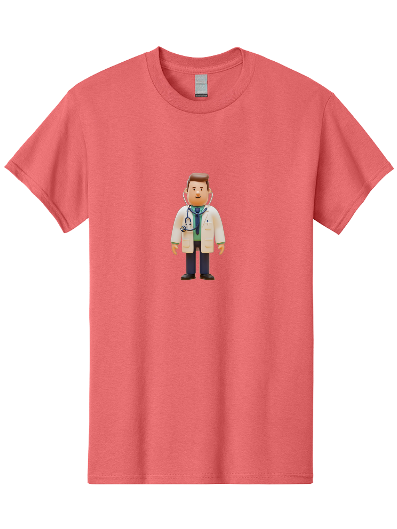 Playmobil-Doctor Men'S Graphic Tee, 100% Cotton, Comfortable Casual Summer Wear, Machine Washable, Cartoon Doctor, Medical Professional, Stethoscope Around Neck, White Lab Coat, Blue Tie, Playmobil Figure, Medical Illustration, Bab209