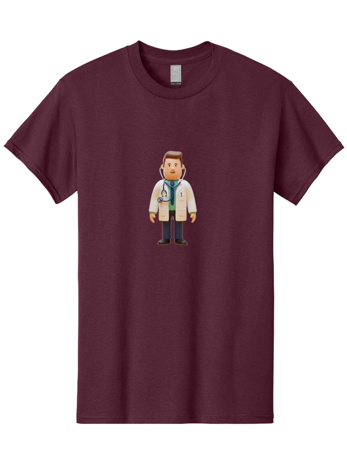 Playmobil-Doctor Men'S Graphic Tee, 100% Cotton, Comfortable Casual Summer Wear, Machine Washable, Cartoon Doctor, Medical Professional, Stethoscope Around Neck, White Lab Coat, Blue Tie, Playmobil Figure, Medical Illustration, Bab209