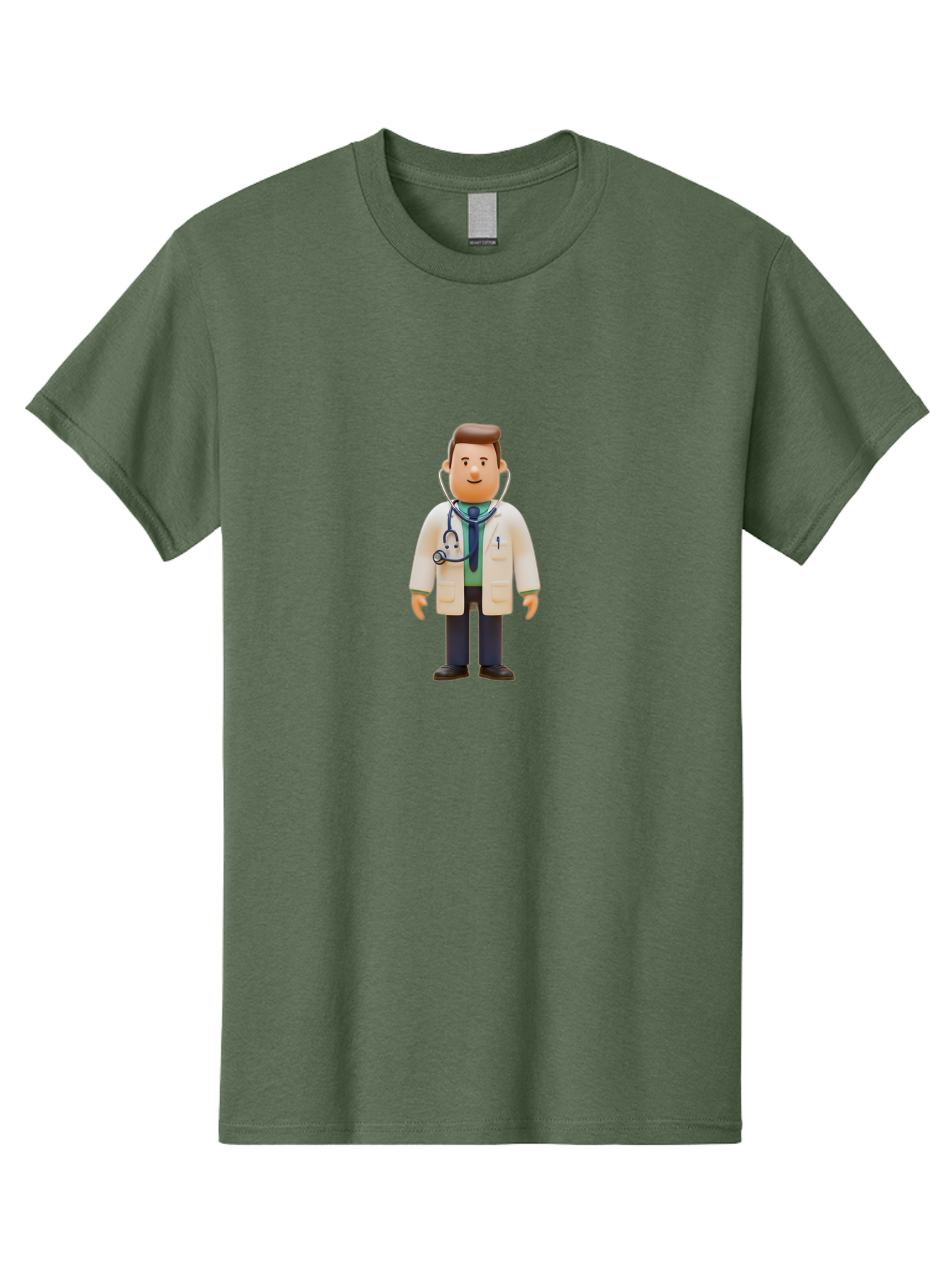 Playmobil-Doctor Men'S Graphic Tee, 100% Cotton, Comfortable Casual Summer Wear, Machine Washable, Cartoon Doctor, Medical Professional, Stethoscope Around Neck, White Lab Coat, Blue Tie, Playmobil Figure, Medical Illustration, Bab209