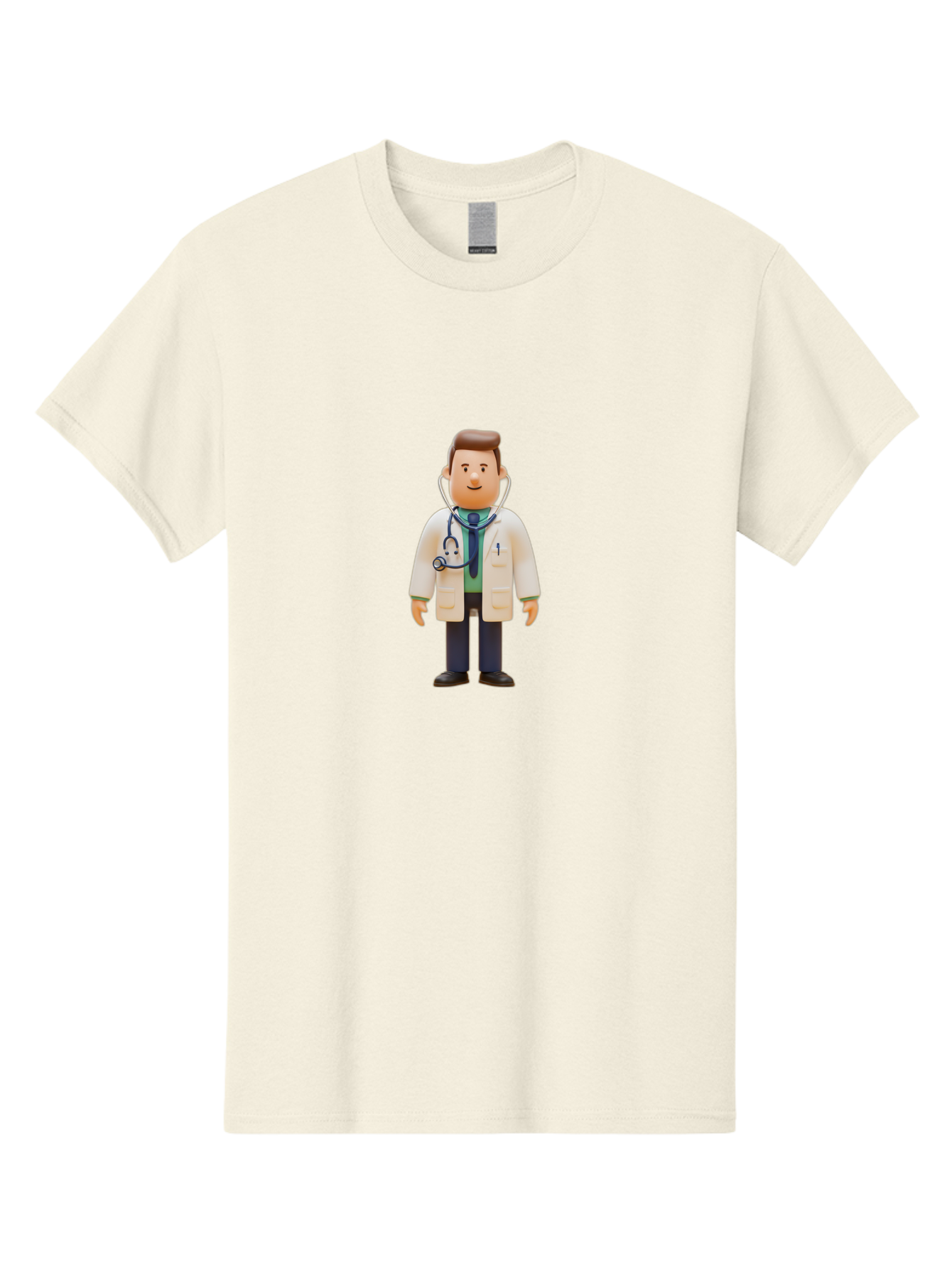 Playmobil-Doctor Men'S Graphic Tee, 100% Cotton, Comfortable Casual Summer Wear, Machine Washable, Cartoon Doctor, Medical Professional, Stethoscope Around Neck, White Lab Coat, Blue Tie, Playmobil Figure, Medical Illustration, Bab209