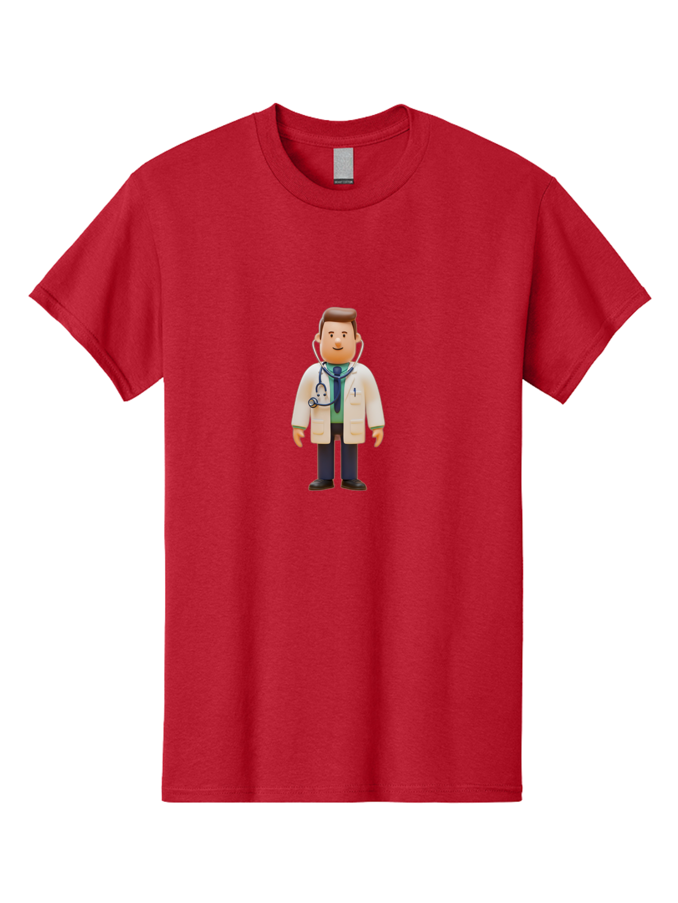 Playmobil-Doctor Men'S Graphic Tee, 100% Cotton, Comfortable Casual Summer Wear, Machine Washable, Cartoon Doctor, Medical Professional, Stethoscope Around Neck, White Lab Coat, Blue Tie, Playmobil Figure, Medical Illustration, Bab209