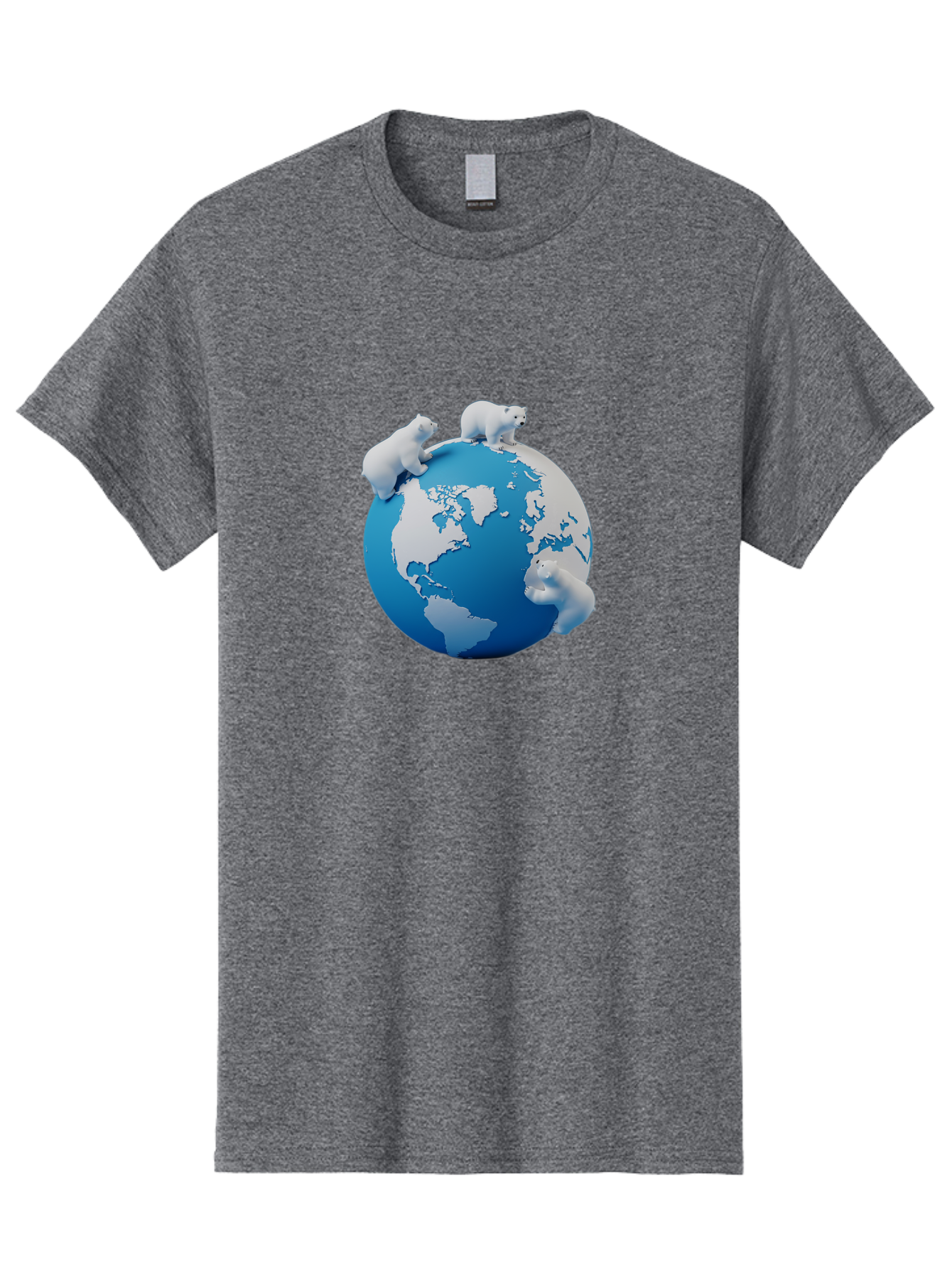 Polar-Bears-On-Globe Men'S Graphic Tee, 100% Cotton, Comfortable Casual Summer Wear, Machine Washable, Polar Bears On Globe, Global Unity, World Map, Wildlife Conservation, Environmental Awareness, Polar Bear Protection, Eco-Friendly, Bab210