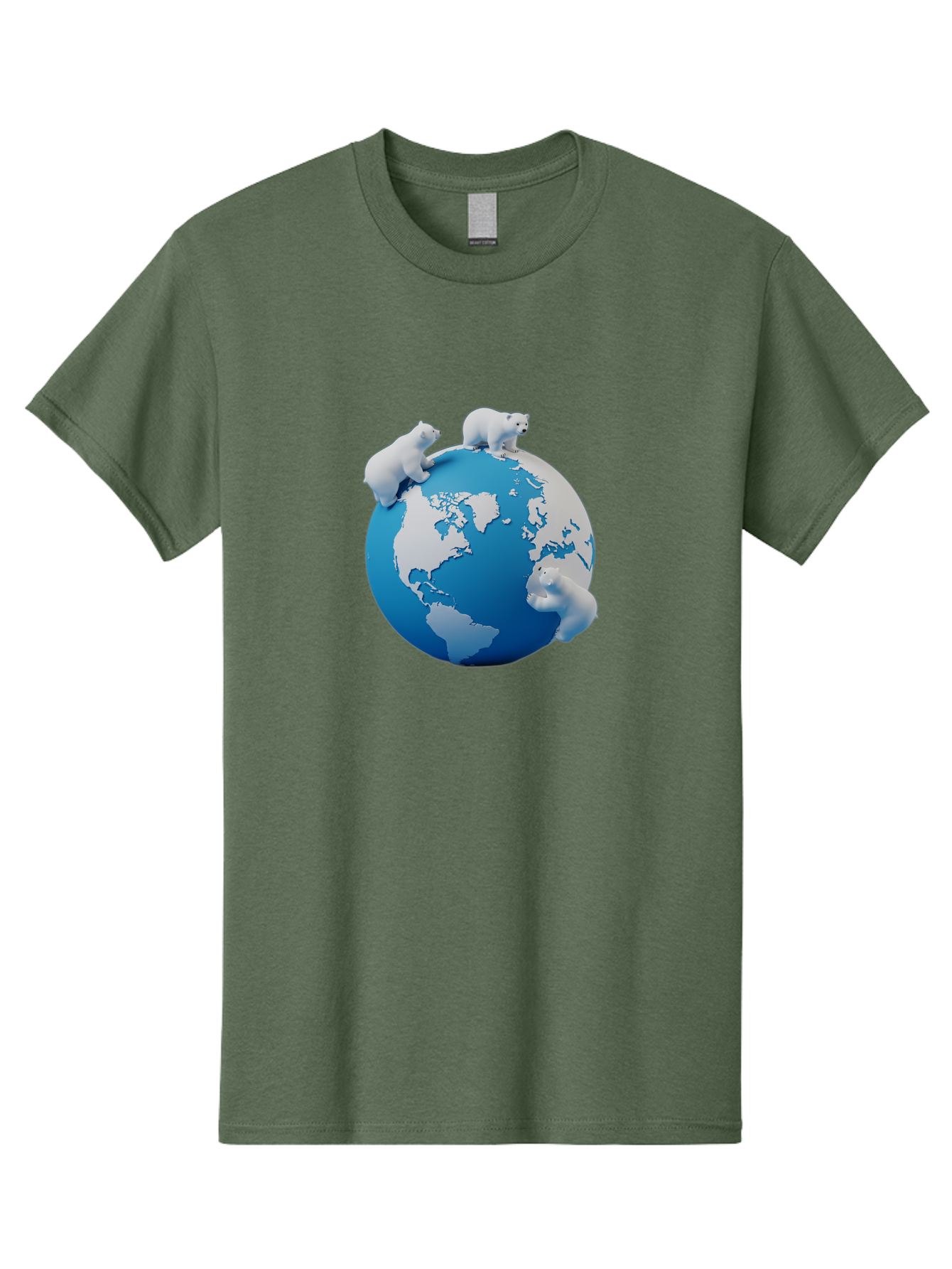 Polar-Bears-On-Globe Men'S Graphic Tee, 100% Cotton, Comfortable Casual Summer Wear, Machine Washable, Polar Bears On Globe, Global Unity, World Map, Wildlife Conservation, Environmental Awareness, Polar Bear Protection, Eco-Friendly, Bab210