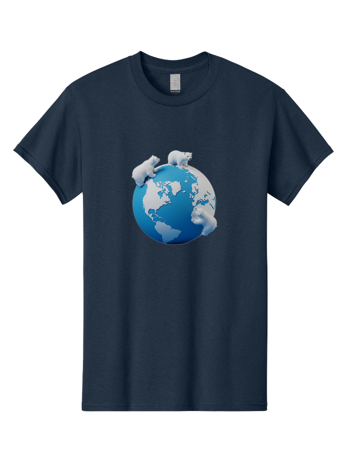 Polar-Bears-On-Globe Men'S Graphic Tee, 100% Cotton, Comfortable Casual Summer Wear, Machine Washable, Polar Bears On Globe, Global Unity, World Map, Wildlife Conservation, Environmental Awareness, Polar Bear Protection, Eco-Friendly, Bab210
