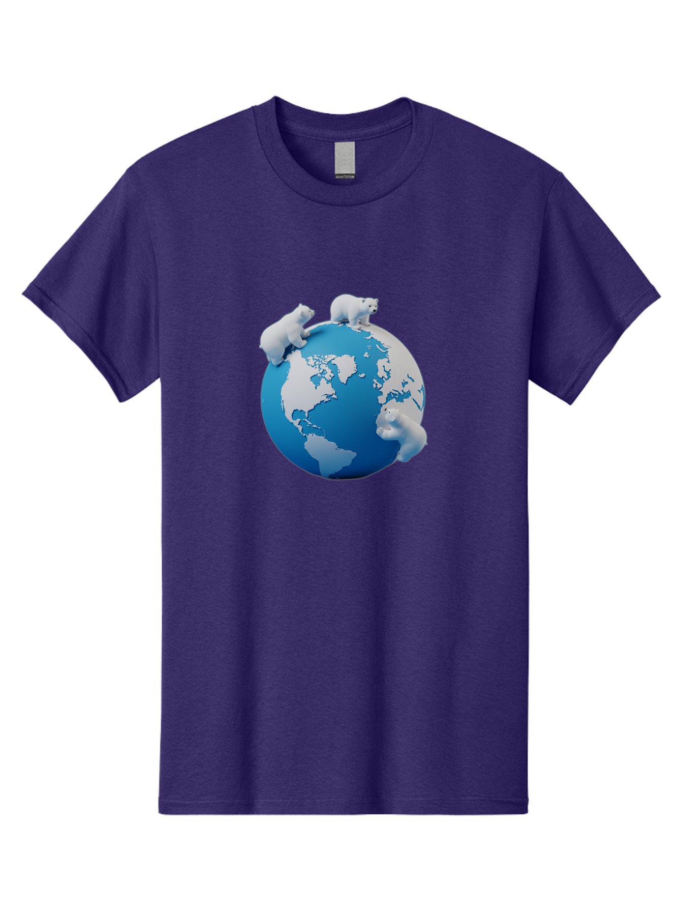 Polar-Bears-On-Globe Men'S Graphic Tee, 100% Cotton, Comfortable Casual Summer Wear, Machine Washable, Polar Bears On Globe, Global Unity, World Map, Wildlife Conservation, Environmental Awareness, Polar Bear Protection, Eco-Friendly, Bab210