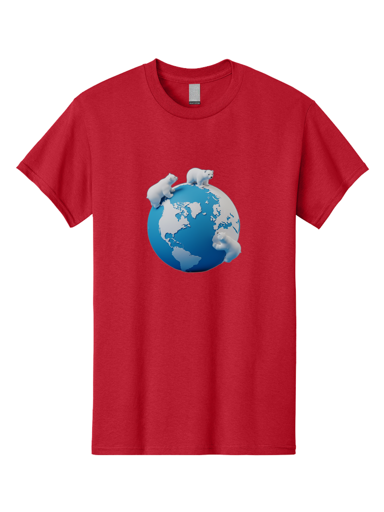 Polar-Bears-On-Globe Men'S Graphic Tee, 100% Cotton, Comfortable Casual Summer Wear, Machine Washable, Polar Bears On Globe, Global Unity, World Map, Wildlife Conservation, Environmental Awareness, Polar Bear Protection, Eco-Friendly, Bab210