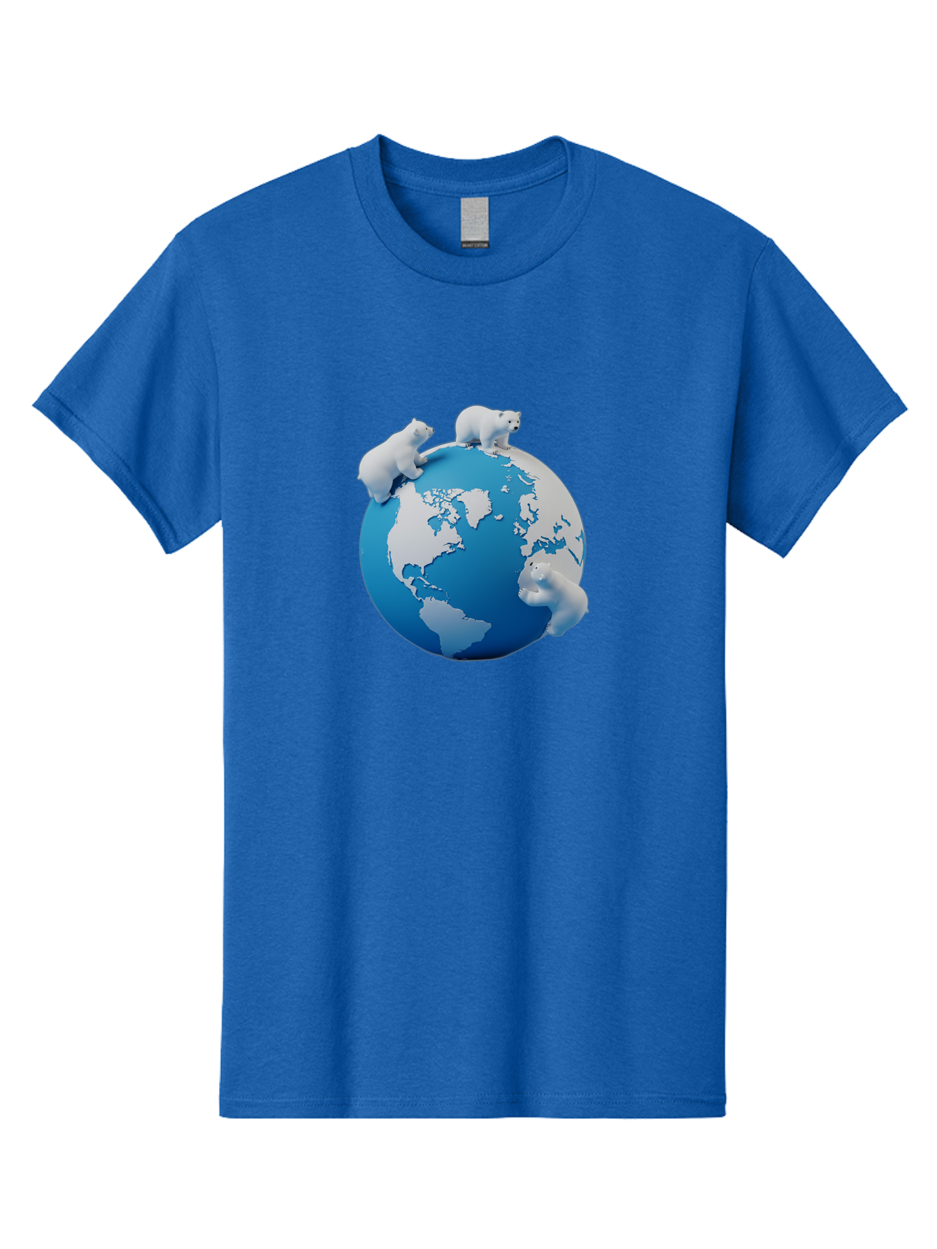 Polar-Bears-On-Globe Men'S Graphic Tee, 100% Cotton, Comfortable Casual Summer Wear, Machine Washable, Polar Bears On Globe, Global Unity, World Map, Wildlife Conservation, Environmental Awareness, Polar Bear Protection, Eco-Friendly, Bab210