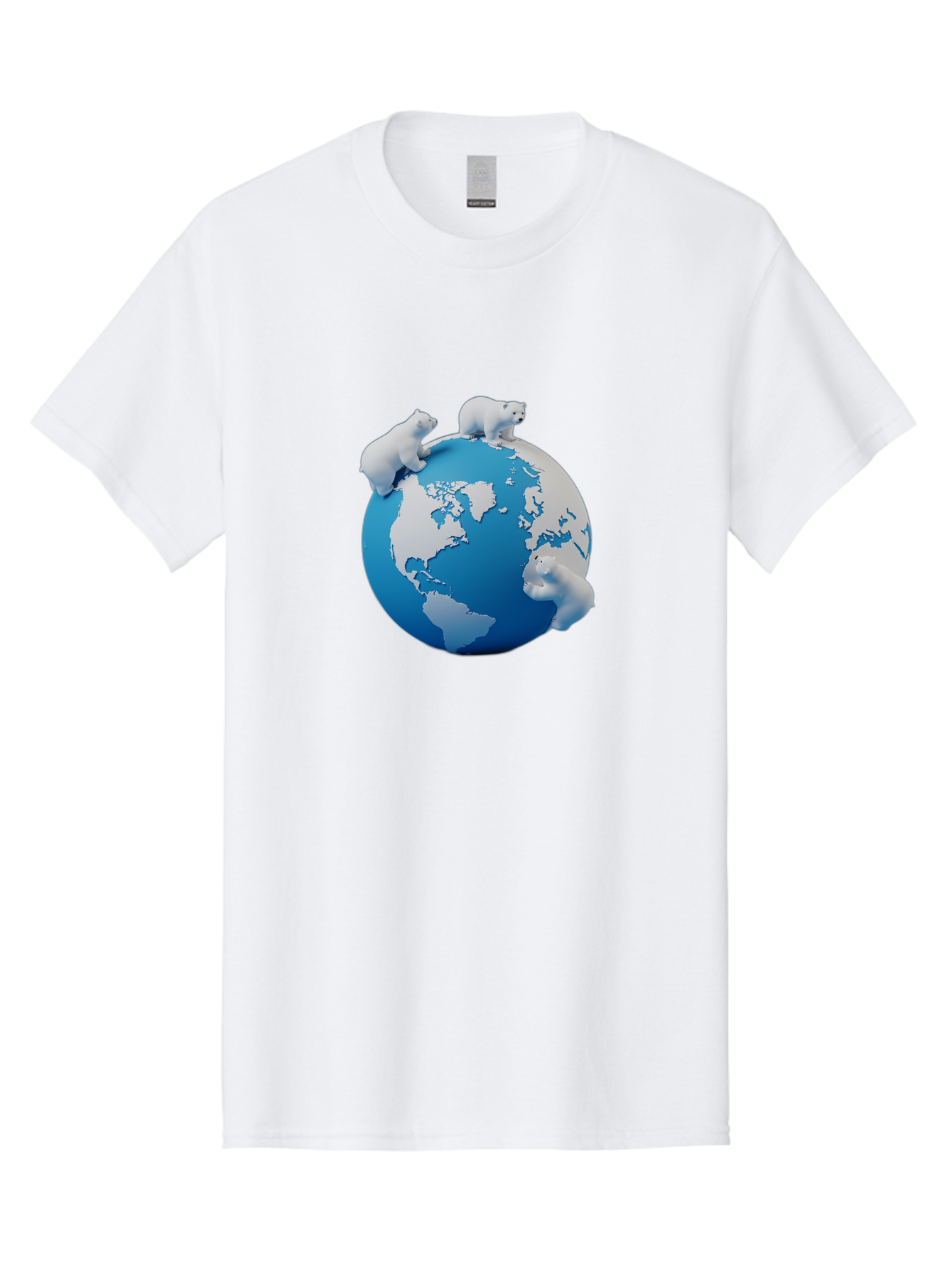 Polar-Bears-On-Globe Men'S Graphic Tee, 100% Cotton, Comfortable Casual Summer Wear, Machine Washable, Polar Bears On Globe, Global Unity, World Map, Wildlife Conservation, Environmental Awareness, Polar Bear Protection, Eco-Friendly, Bab210