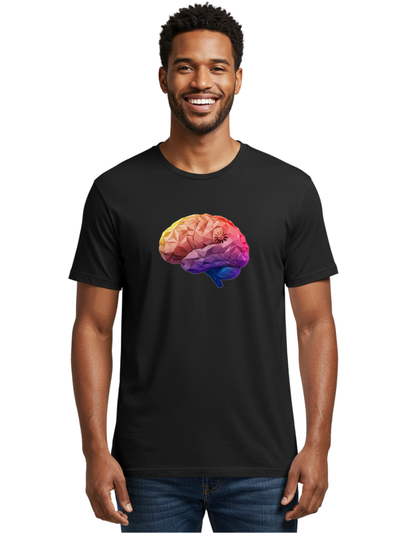 Polygonal-Brain Men'S Graphic Tee, 100% Cotton, Comfortable Casual Summer Wear, Machine Washable, Low Poly Brain, Colorful Brain, 3D Brain Model, Geometric Art, Brain Illustration, Neuroscience, Cognitive Function, Mental Health Awareness, Bab211