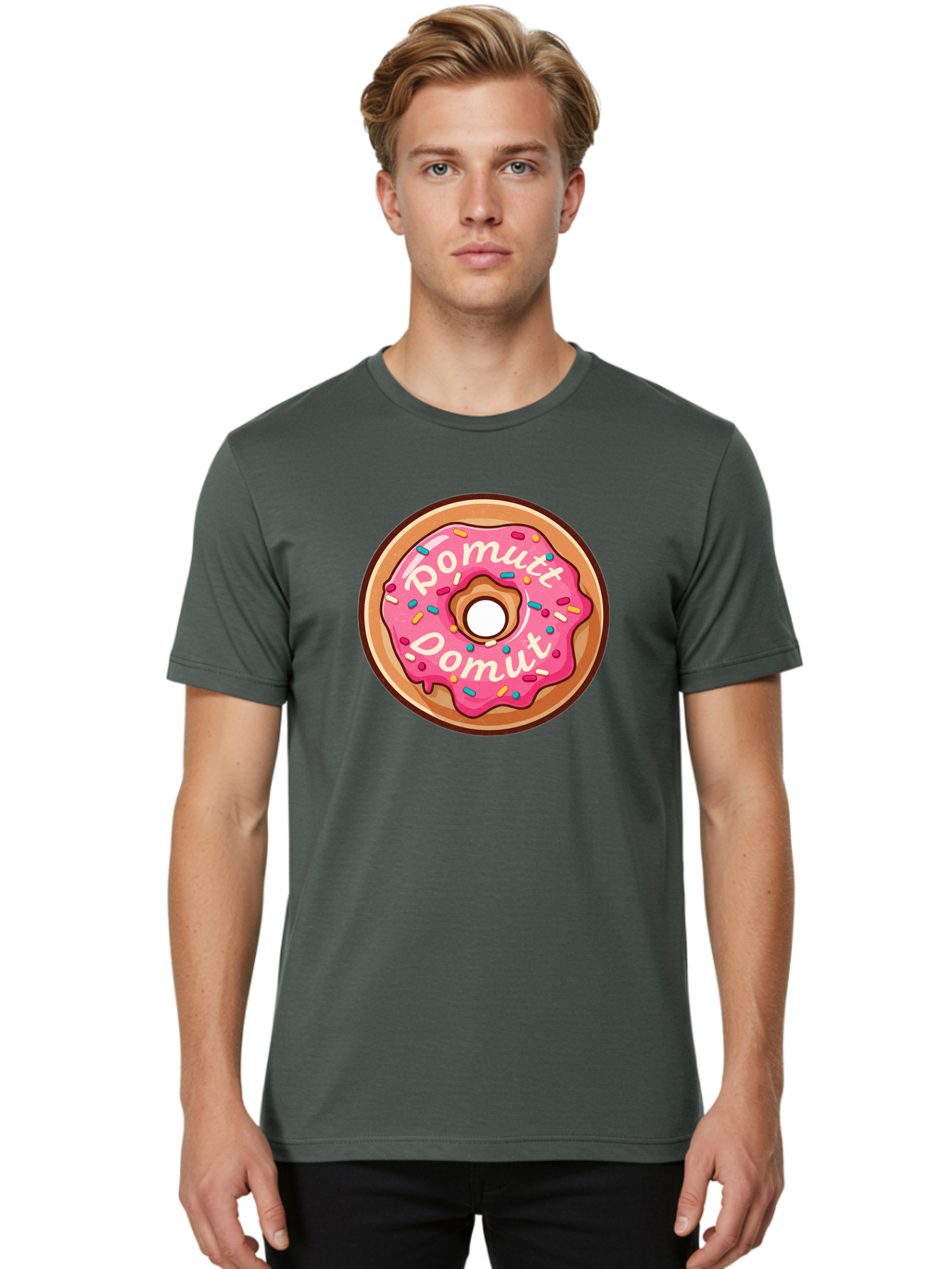 Pomutt-Pomutt-Donut Men'S Graphic Tee, 100% Cotton, Comfortable Casual Summer Wear, Machine Washable, Pink Frosted Donut, Donut With Sprinkles, Sweet Treat, Tasty Dessert, Colorful Donut, Pomutt Pomutt, Donut Illustration, Donut Art Bab212