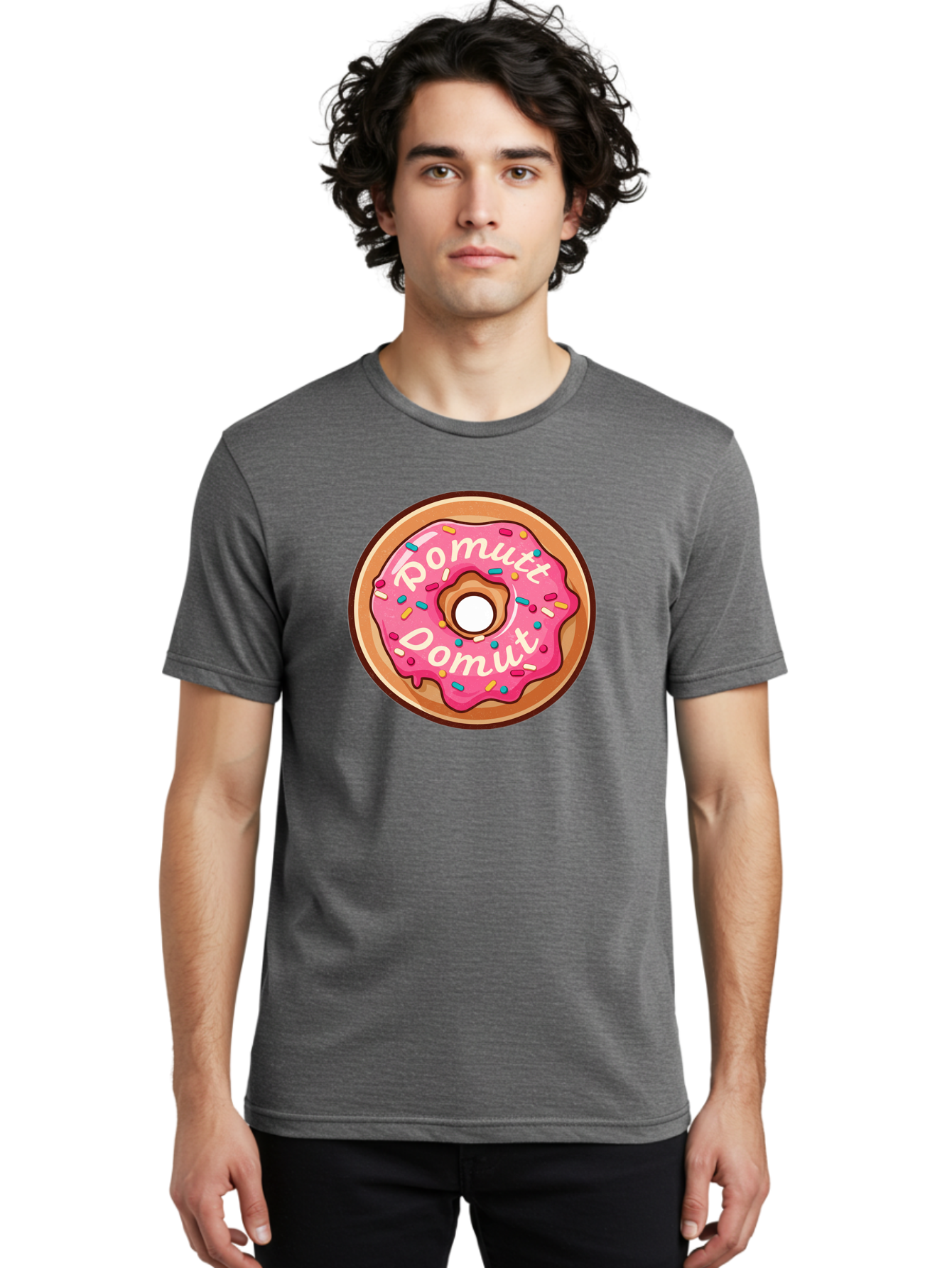 Pomutt-Pomutt-Donut Men'S Graphic Tee, 100% Cotton, Comfortable Casual Summer Wear, Machine Washable, Pink Frosted Donut, Donut With Sprinkles, Sweet Treat, Tasty Dessert, Colorful Donut, Pomutt Pomutt, Donut Illustration, Donut Art Bab212