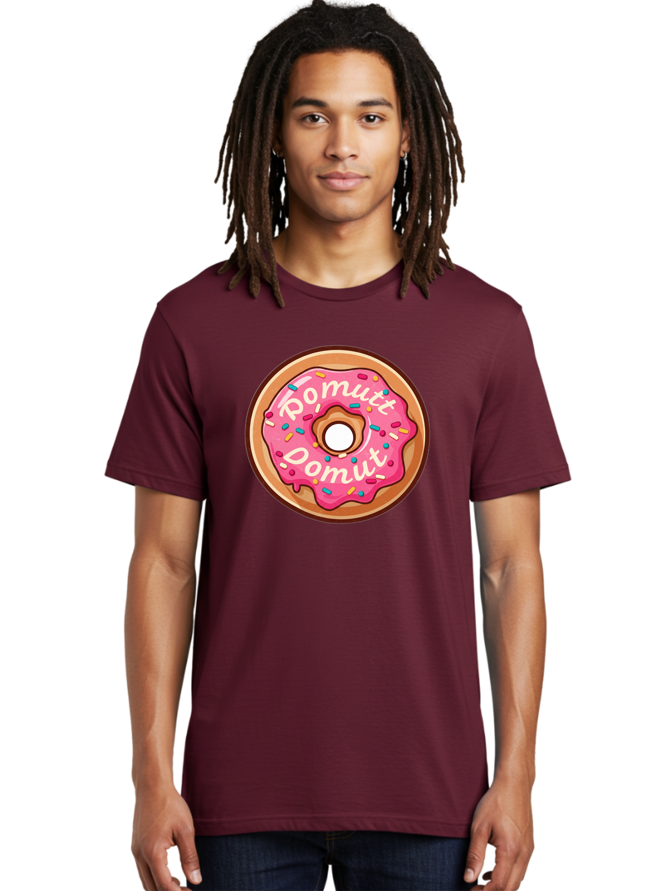 Pomutt-Pomutt-Donut Men'S Graphic Tee, 100% Cotton, Comfortable Casual Summer Wear, Machine Washable, Pink Frosted Donut, Donut With Sprinkles, Sweet Treat, Tasty Dessert, Colorful Donut, Pomutt Pomutt, Donut Illustration, Donut Art Bab212