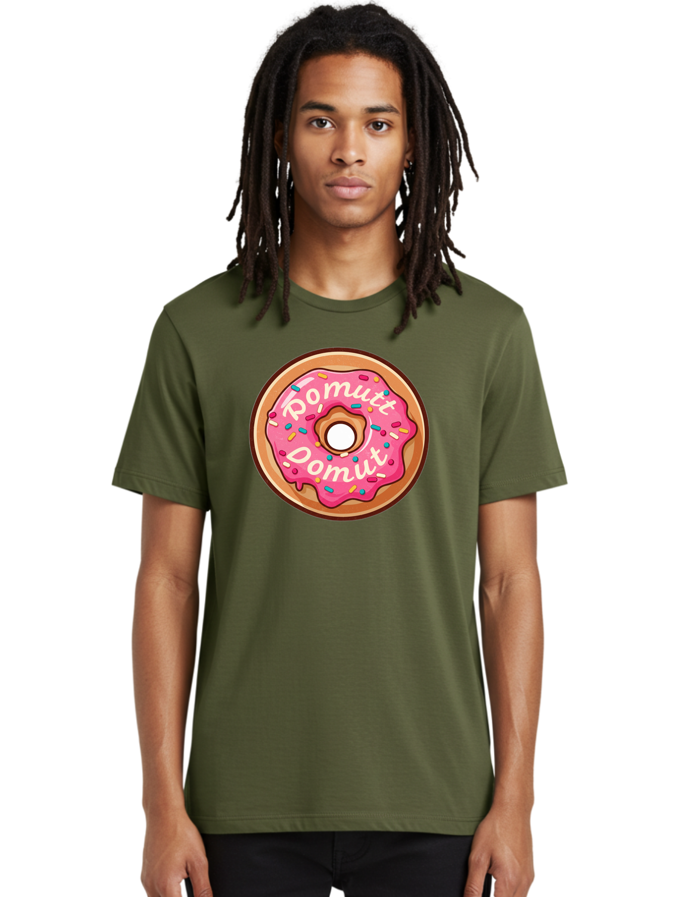 Pomutt-Pomutt-Donut Men'S Graphic Tee, 100% Cotton, Comfortable Casual Summer Wear, Machine Washable, Pink Frosted Donut, Donut With Sprinkles, Sweet Treat, Tasty Dessert, Colorful Donut, Pomutt Pomutt, Donut Illustration, Donut Art Bab212
