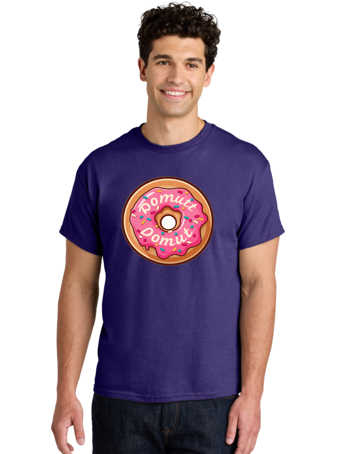 Pomutt-Pomutt-Donut Men'S Graphic Tee, 100% Cotton, Comfortable Casual Summer Wear, Machine Washable, Pink Frosted Donut, Donut With Sprinkles, Sweet Treat, Tasty Dessert, Colorful Donut, Pomutt Pomutt, Donut Illustration, Donut Art Bab212