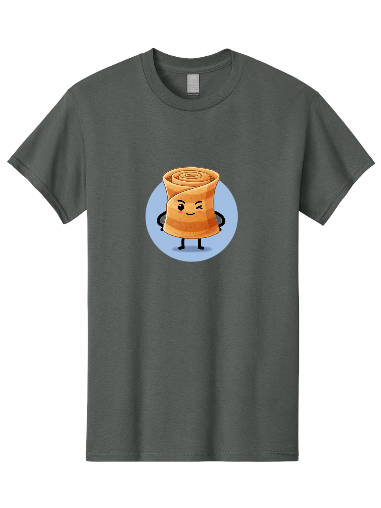 Popiah Men'S Graphic Tee, 100% Cotton, Comfortable Casual Summer Wear, Machine Washable, Cartoon Cinnamon Roll, Smiling Face, Winking, Cute Pastry, Baked Goods, Sweet Treats, Delicious Dessert, Kawaii Character, Adorable Illustration Bab213