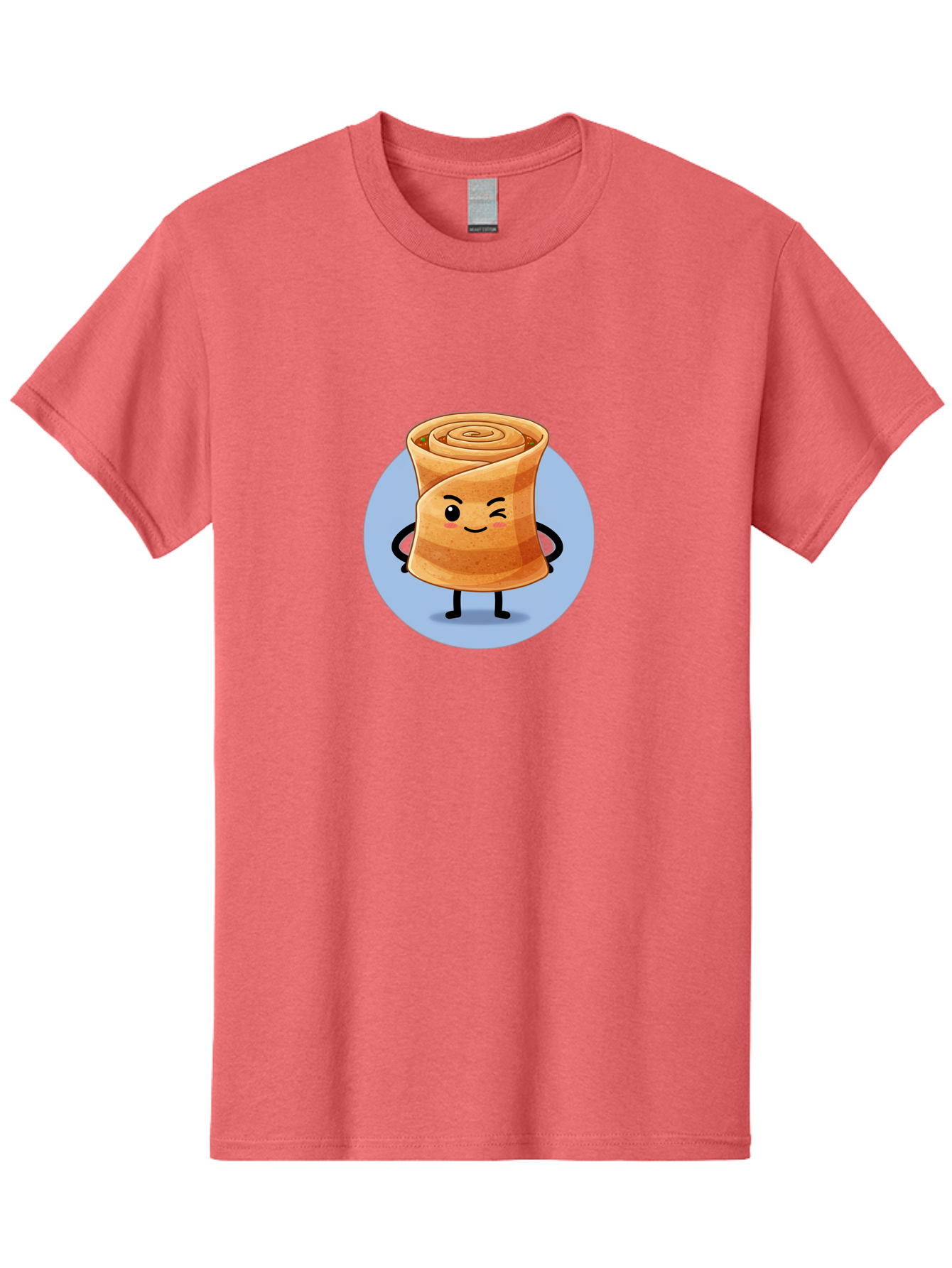 Popiah Men'S Graphic Tee, 100% Cotton, Comfortable Casual Summer Wear, Machine Washable, Cartoon Cinnamon Roll, Smiling Face, Winking, Cute Pastry, Baked Goods, Sweet Treats, Delicious Dessert, Kawaii Character, Adorable Illustration Bab213