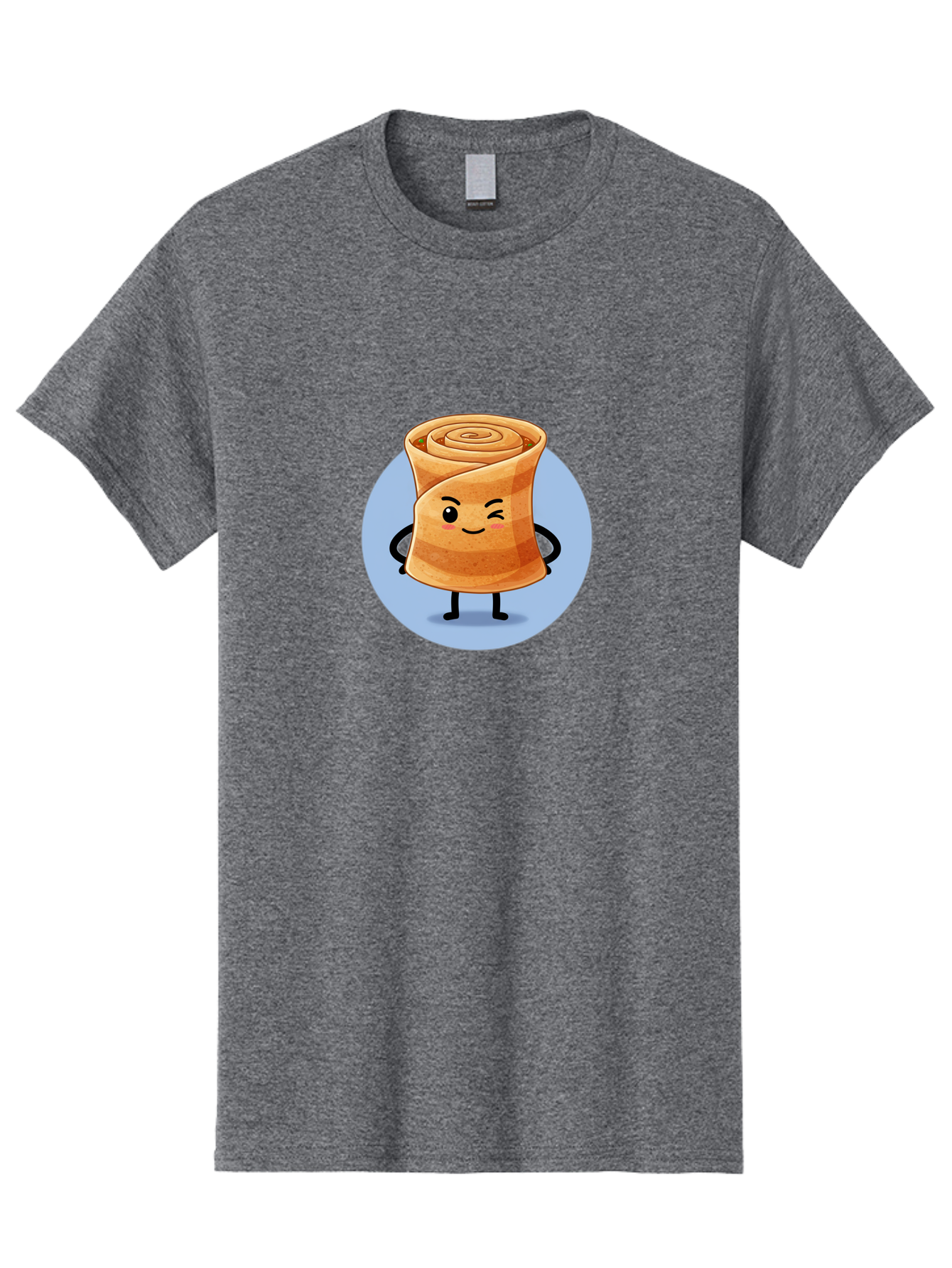 Popiah Men'S Graphic Tee, 100% Cotton, Comfortable Casual Summer Wear, Machine Washable, Cartoon Cinnamon Roll, Smiling Face, Winking, Cute Pastry, Baked Goods, Sweet Treats, Delicious Dessert, Kawaii Character, Adorable Illustration Bab213