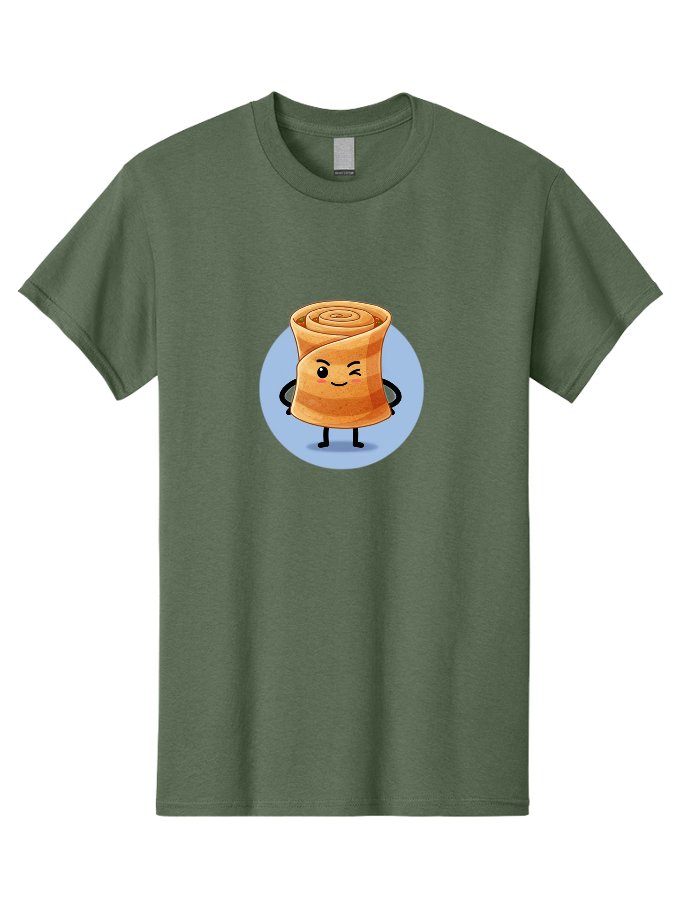 Popiah Men'S Graphic Tee, 100% Cotton, Comfortable Casual Summer Wear, Machine Washable, Cartoon Cinnamon Roll, Smiling Face, Winking, Cute Pastry, Baked Goods, Sweet Treats, Delicious Dessert, Kawaii Character, Adorable Illustration Bab213