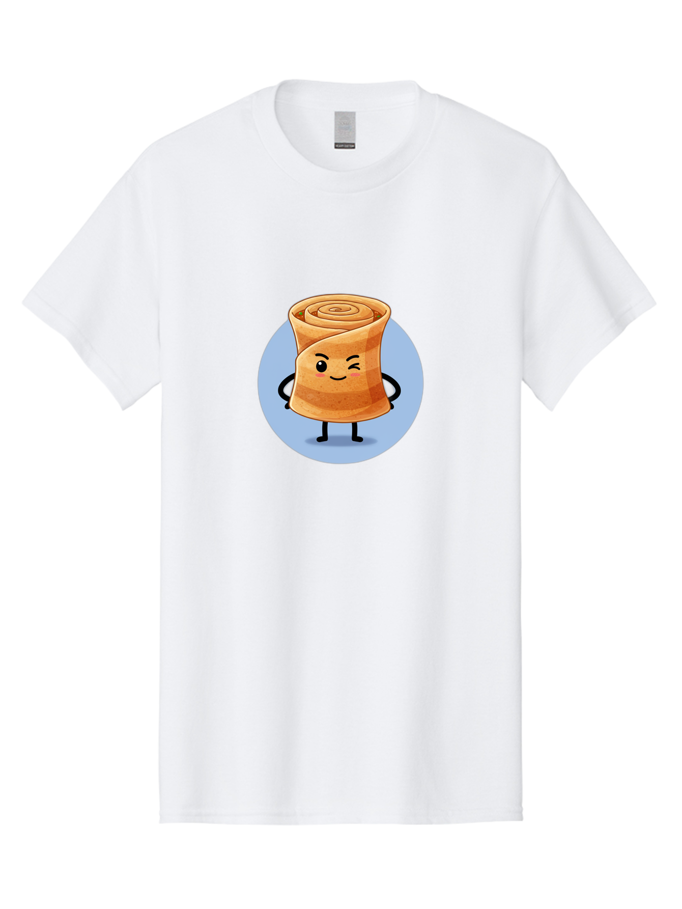 Popiah Men'S Graphic Tee, 100% Cotton, Comfortable Casual Summer Wear, Machine Washable, Cartoon Cinnamon Roll, Smiling Face, Winking, Cute Pastry, Baked Goods, Sweet Treats, Delicious Dessert, Kawaii Character, Adorable Illustration Bab213